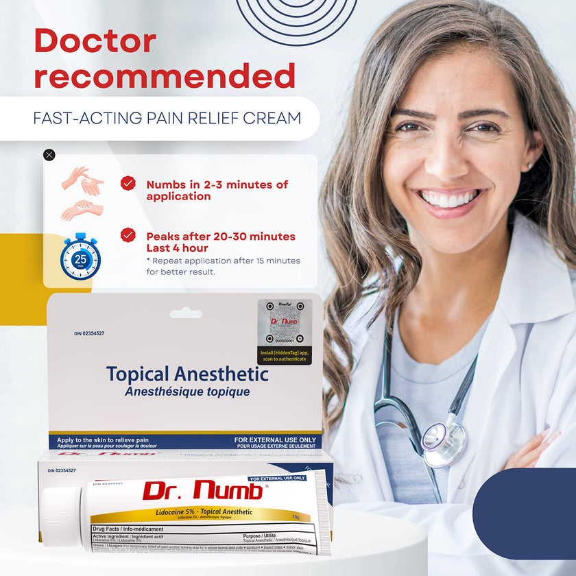 Dr. Numb Tattoo Numbing Cream 5% Lidocaine Topical Anesthetic Fast-Acting Pain Relief Cream for Tattoos, Piercing, Microblading, Microneedling, Waxing - Hemorrhoid Relief - 10 g 🍁 All In One Marketplace Canada