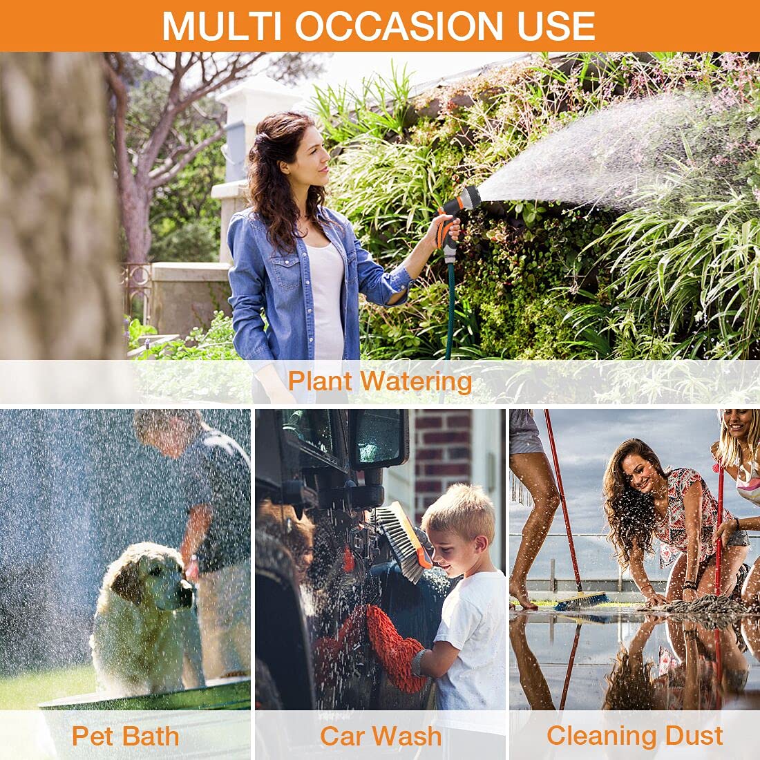 Forthcan Garden Hose Nozzle - 2 Pack Hand Sprayer With 8 Patterns for Watering, Car Wash, Cleaning and Showering Dogs & Pets (Orange) 🍁 All In One Marketplace Canada