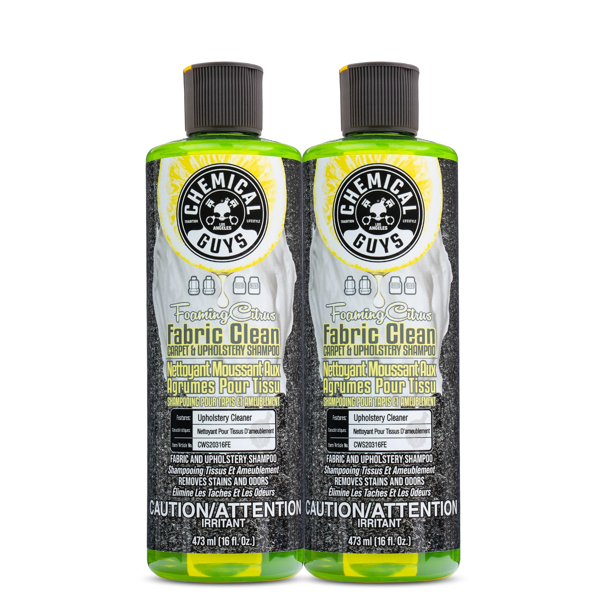 Chemical Guys Foaming Citrus Fabric Clean Carpet And Upholstery Shampoo And Odor Eliminator, Safe for Cars, Trucks, SUVs, Motorcycles, RVs & More, 473 ml, 2 Pack 🍁 All In One Marketplace Canada