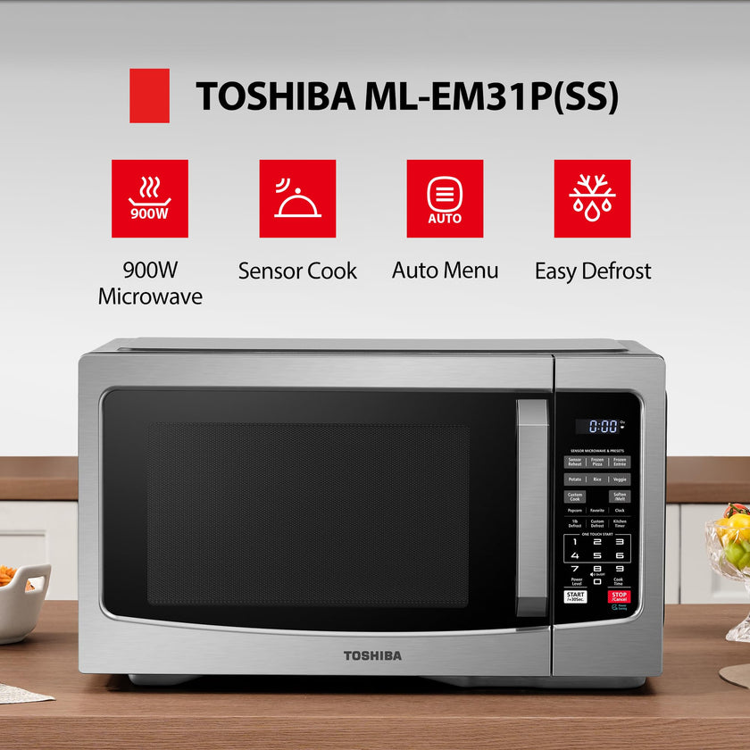 TOSHIBA ML-EM31P(SS)/CA Microwave Oven with Smart Sensor, Easy Clean Interior, ECO Mode, and Sound On/Off, 1.2 Cu. ft, Stainless Steel 🍁 All In One Marketplace Canada