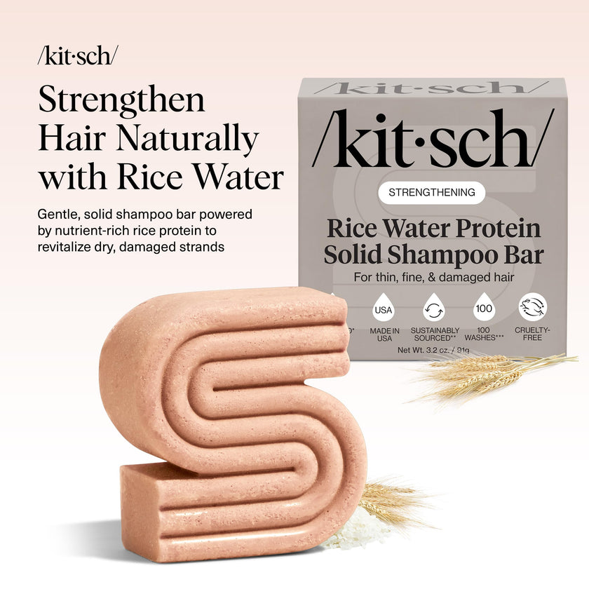 Kitsch Rice Water Shampoo Bar for Hair Growth – Strengthening Hair Shampoo for Men and Women – Reduce Breakage, Boosts Shine – Paraben, Silicone & Sulfate-Free, Vegan Hair Care - 91g 🍁 All In One Marketplace Canada