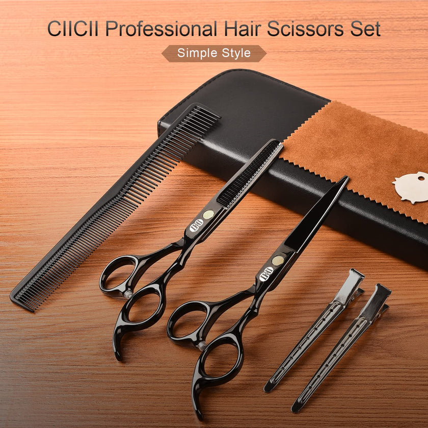 CIICII Hair Cutting Scissors Shears Kit, Professional Barber Haircut Scissors Set (6.7 Inch Hair Beard Hairdressing Trimming Haircutting Thinning Shears) for Men Women Hairdresser Home Salon (Black) 🍁 All In One Marketplace Canada