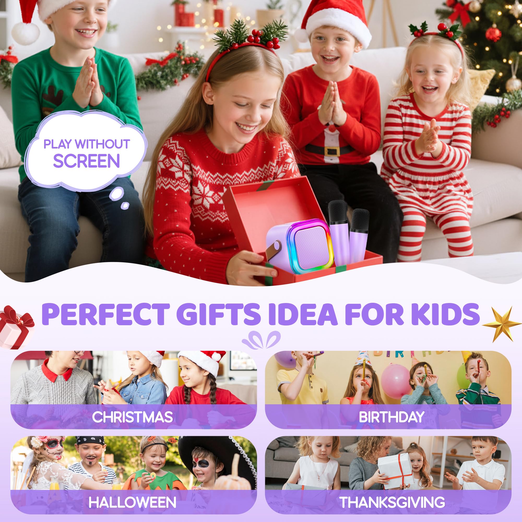 IROO Mini Karaoke Machine for Kids, 2026 TOP Kids Toys Birthday Gifts Ideas for Girls Boys Ages 3-12+ Years Old, Portable Bluetooth Speaker with 2 Wireless Mics, Noisemaker Toys for Party(Purple) 🍁 All In One Marketplace Canada