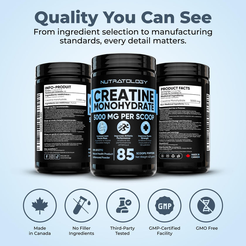 Pure Micronized Creatine Dissolves Easily | Creatine Monohydrate Powder 425g - For Increased Muscle Growth & Performance - Supports Athletic Performance - Creatine Powder for Workouts - 85 Servings 🍁 All In One Marketplace Canada