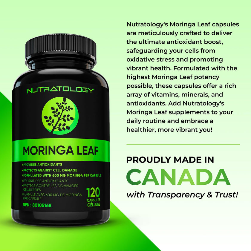 Nutratology® Organic Moringa Leaf Capsules | 1200MG Per Serving | Canadian-Made | Provides Powerful Antioxidants - Protects Against Cell Damage, Supports Liver Detox & Gut Health - 120 Caps 🍁 All In One Marketplace Canada