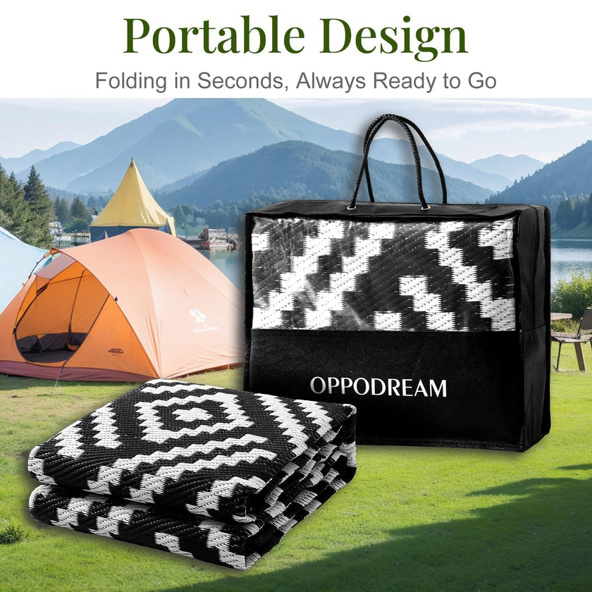 OPPODREAM Outdoor Rug 5x7 Ft, Waterproof Outdoor Plastic Straw Rug for Patio, Reversible Out Door Carpet for Camping, Deck, Rv, 5 x 7 Area Carpet Balcony, Porch, Backyard, Black and White 🍁 All In One Marketplace Canada