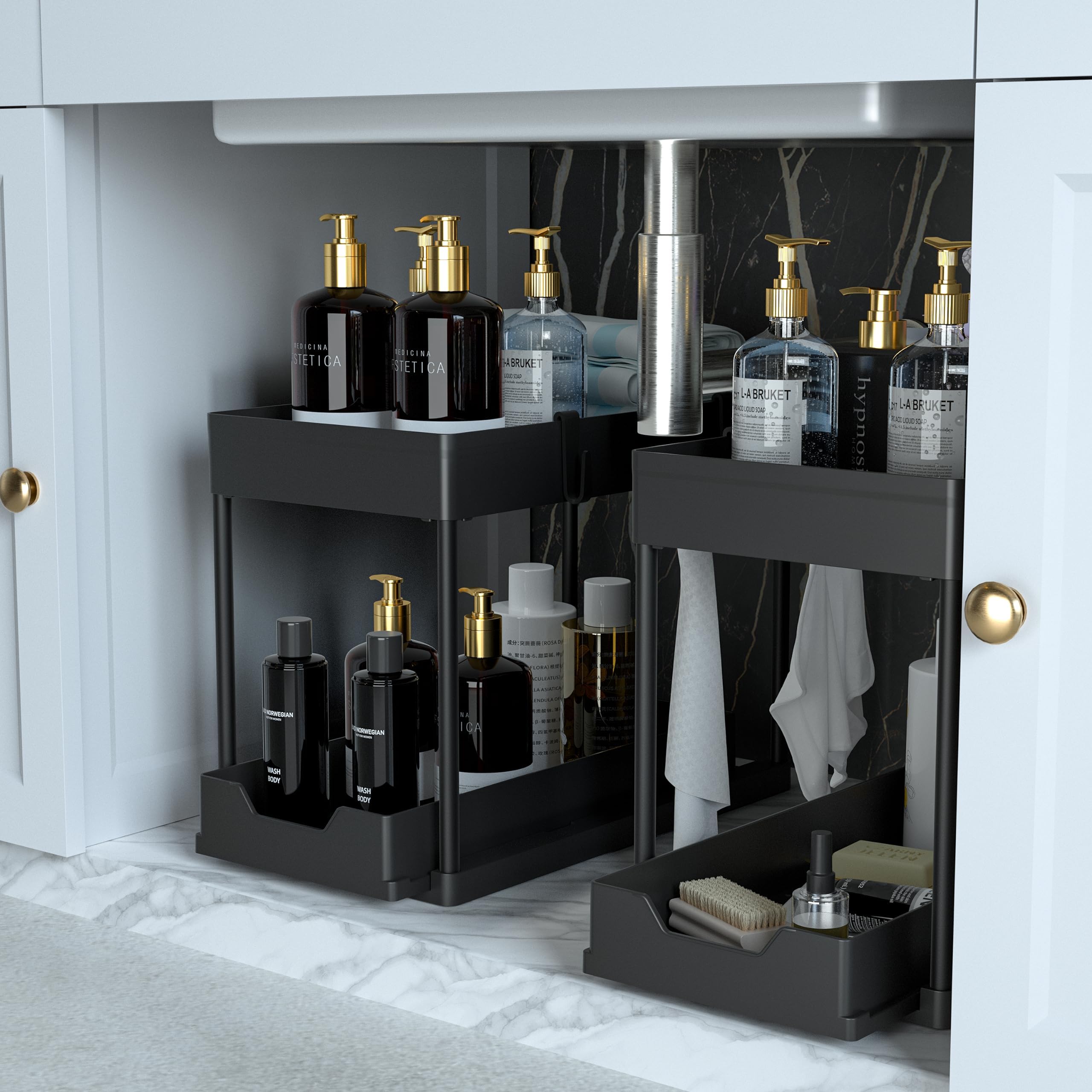 2-PACK Under Sink Organizers and Storage with Sliding Drawer, 2-Tier Bathroom Under Sink Shelf Rack,Multi-Functional Cabinet Storage Space Saver For Kitchen/Bathroom/Bedroom/Office. 🍁 All In One Marketplace Canada