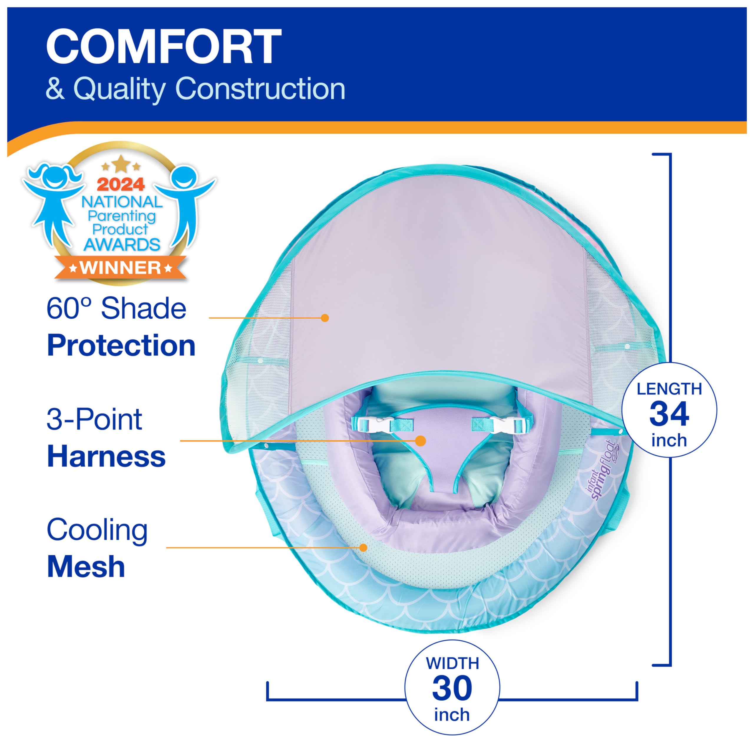 Swimways Infant Spring Float, Baby Pool Float with Canopy & UPF Protection, Swimming Pool Accessories for Kids 3-9 Months, Mermaid 🍁 All In One Marketplace Canada