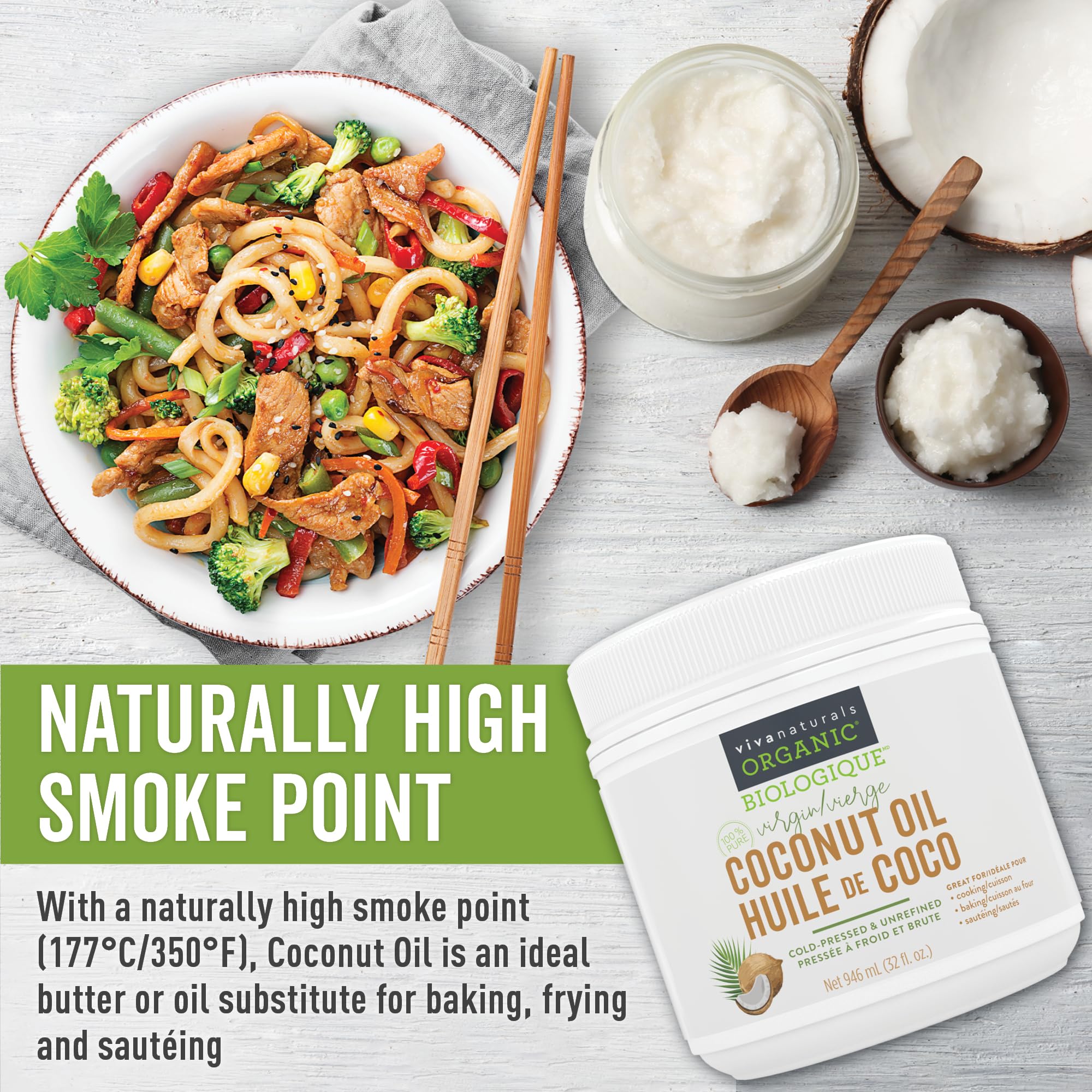 Viva Naturals Organic Virgin Coconut Oil, 32 fl oz (946 mL) – Coconut Oil for Hair, Skin, Cooking & Baking – Cold-Pressed, Unrefined & Non-GMO – Keto & Paleo Certified – BPA-Free Jar 🍁 All In One Marketplace Canada
