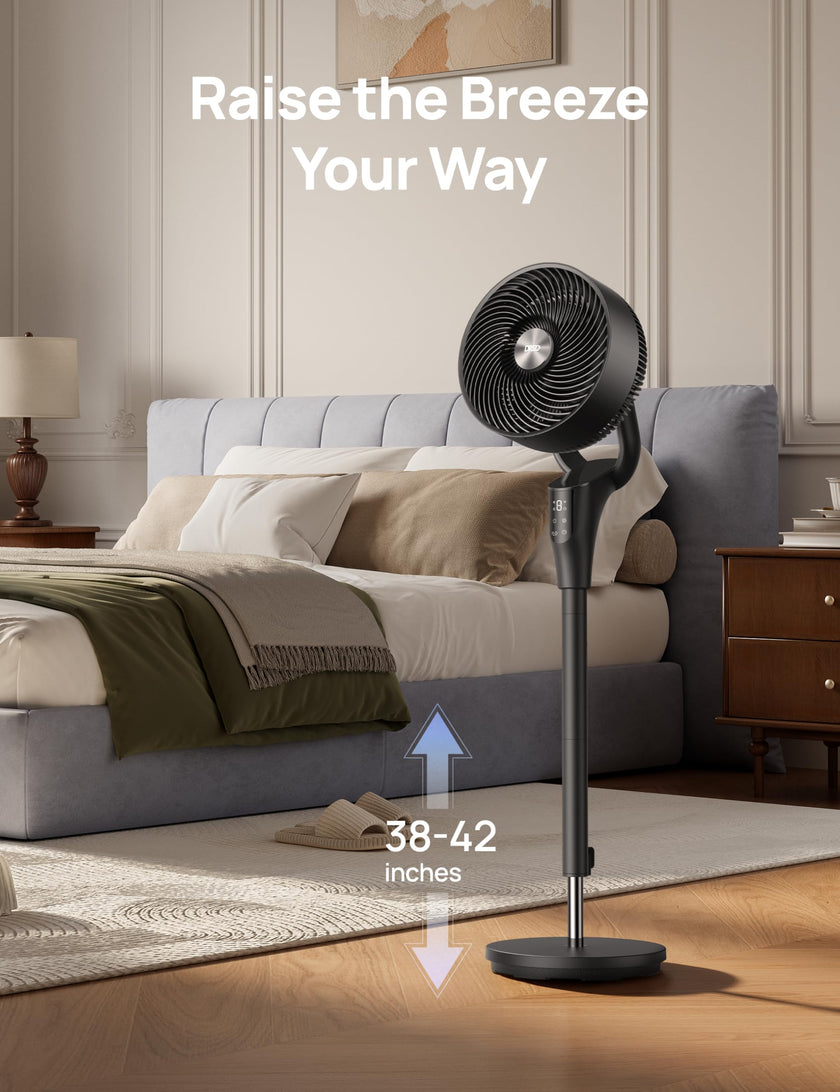 DREO Fan for Bedroom, 90° Oscillating Standing Fan, 20dB Quiet, 90ft Pedestal Fans for Room Office, DC Motor, 8+H Speeds, 3 Modes, 38-42'' Adjustable Height, Remote, 8H Timer, 105° Manual Vertical 🍁 All In One Marketplace Canada