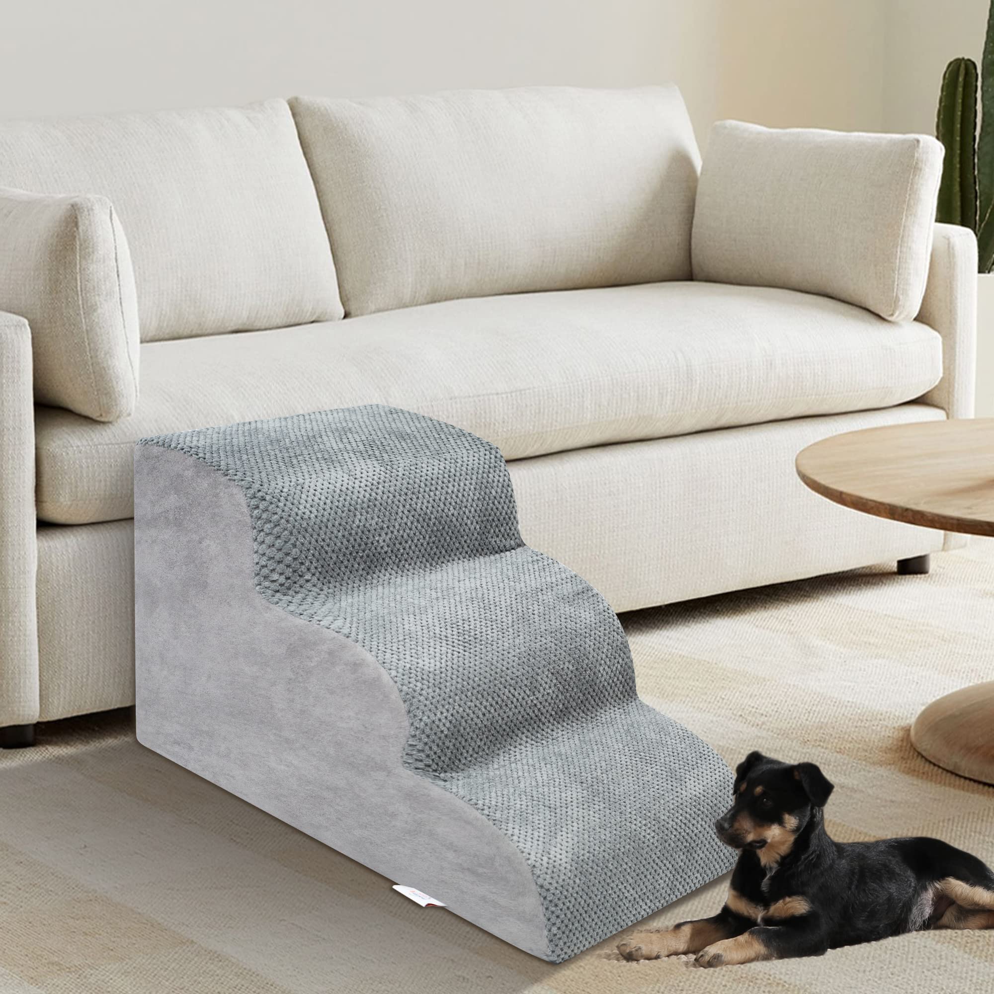 Dog Stairs for Small Dogs - High Density Foam Dog Ramp, Extra Wide Pet Steps with Non-Slip Bottom for High Beds, Couche and Sofa, Best for Dogs Injured, Older Doggy Cats, Pet with Joint Pain (3 Tiers) 🍁 All In One Marketplace Canada