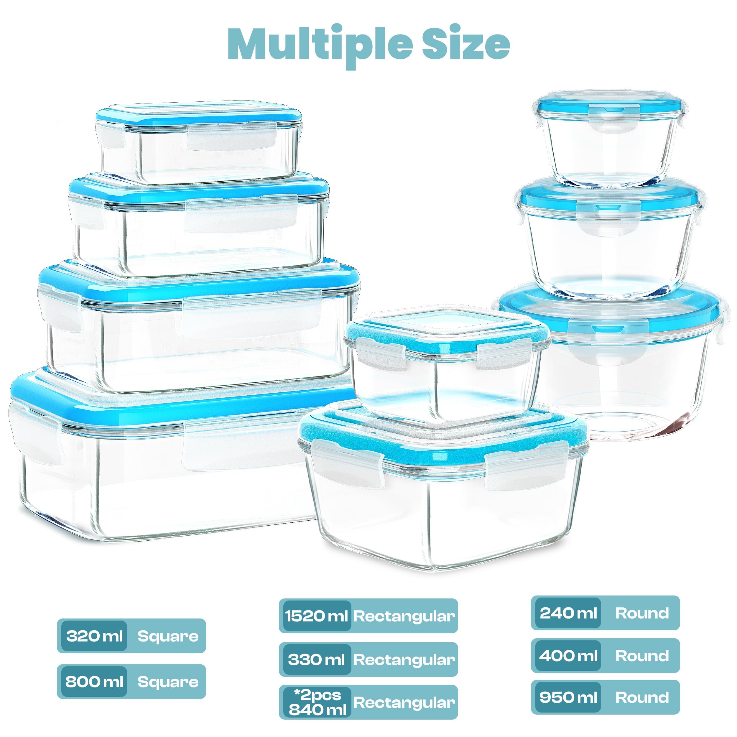 KICHLY 9 Pack Glass Container Food Storage with Airtight Lids, Leakproof Lunch Boxes, BPA-Free, Large, Small and Round Meal Prep Glass Storage Containers, Microwave Safe 🍁 All In One Marketplace Canada
