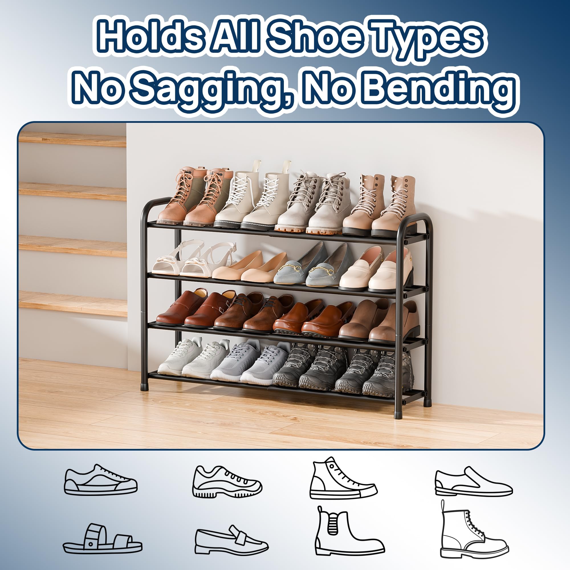ENJOYBASICS Expandable Metal Shoe Racks for Closet, 4 Tier Adjustable Shoe Organizer Shelf, Black Free Standing Rack Storage for Entryway 🍁 All In One Marketplace Canada