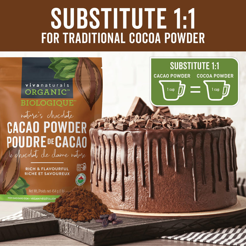 Viva Naturals Organic Non-GMO Cacao Powder, 1 Pound Bag 🍁 All In One Marketplace Canada