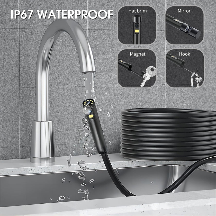 Dual Lens Endoscope Camera with Light, DPduct 1920P HD Borescope Inspection with 8+1 Lights, 7.9mm IP67 Waterproof 16.4ft Semi-Rigid Cable Snake Camera for Android and iOS,iPhone,iPad 🍁 All In One Marketplace Canada
