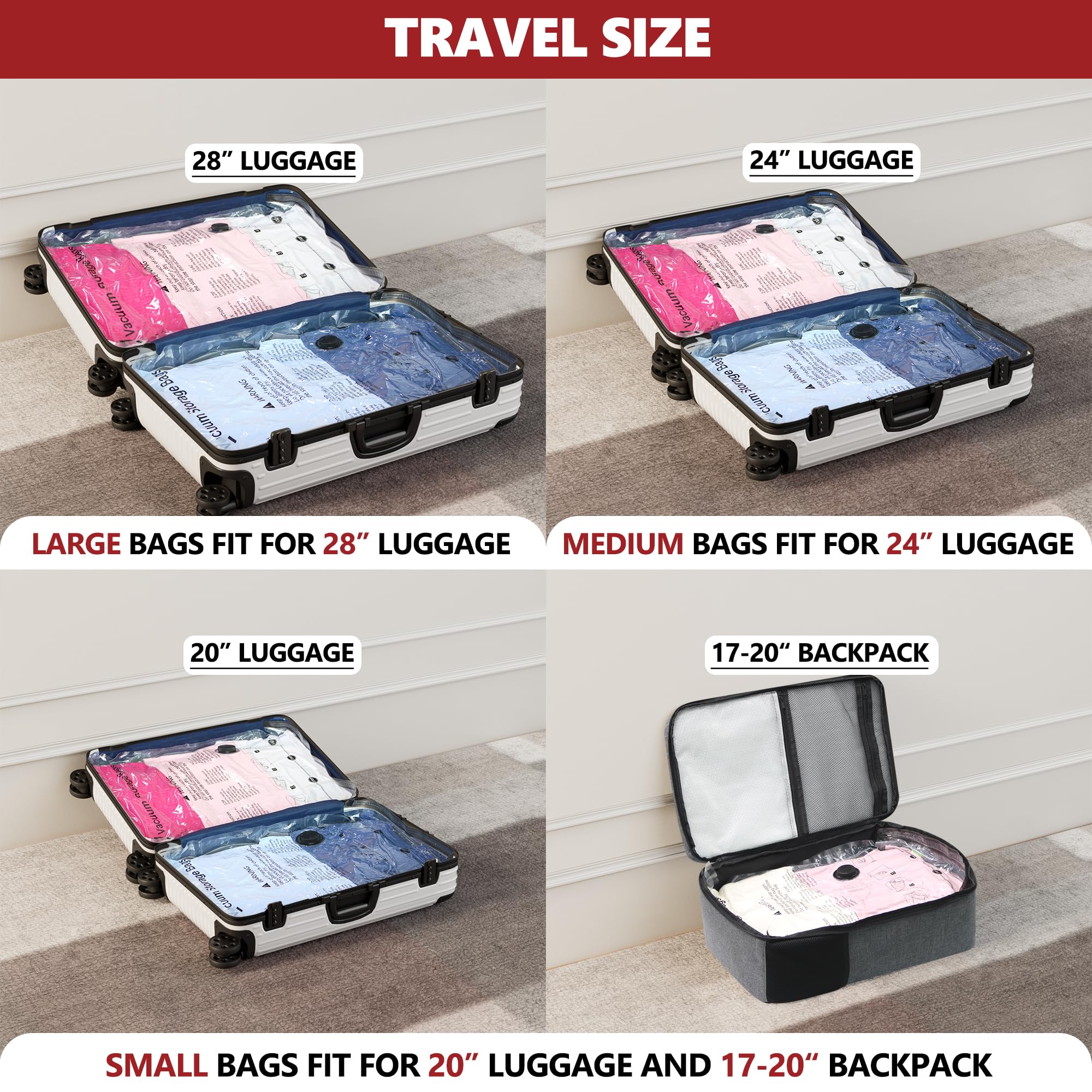 Vacuum Seal Bags for Clothing Travel and Home Storage, Travel Vacuum Bags with Electric Pump, Space Saver Compression Packing Cubes for Luggage Suitcase Bedding Blankets Clothes, 12 Combo 🍁 All In One Marketplace Canada