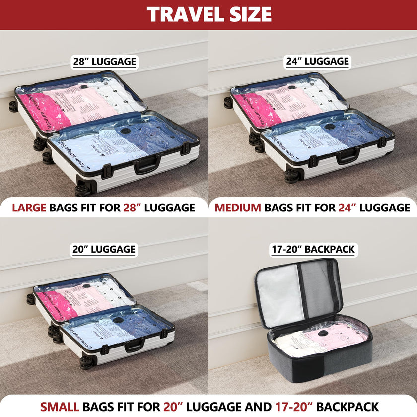 Vacuum Seal Bags for Clothing Travel and Home Storage, Travel Vacuum Bags with Electric Pump, Space Saver Compression Packing Cubes for Luggage Suitcase Bedding Blankets Clothes, 12 Combo 🍁 All In One Marketplace Canada