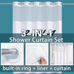 Conbo Mio Hotel Style Fabric Shower Curtain with Snap in Liner for Bathroom Machine Washable Waterproof Repellent Shower Curtain (Check-White, 71