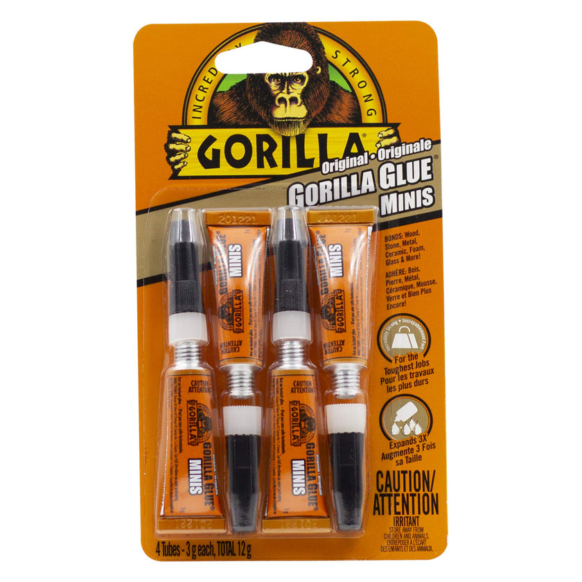 Gorilla Glue Original Minis Four Pack, 100% Waterproof, Indoor & Outdoor, Polyurethane Glue, Versatile Bonding Adhesive, Easy Application Nozzle, 4 - 3g Tubes (Pack of 1) 🍁 All In One Marketplace Canada
