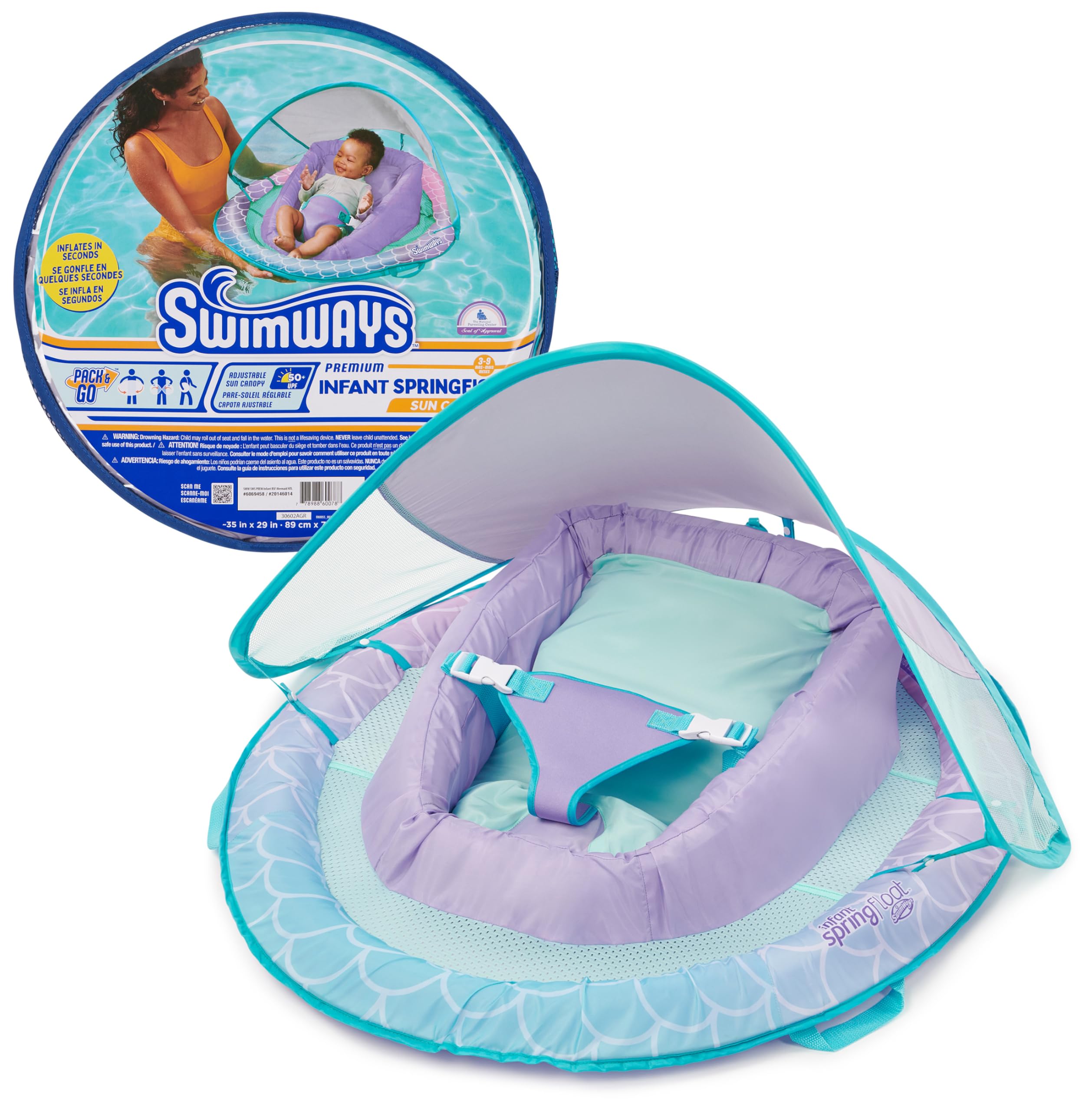 Swimways Infant Spring Float, Baby Pool Float with Canopy & UPF Protection, Swimming Pool Accessories for Kids 3-9 Months, Mermaid 🍁 All In One Marketplace Canada
