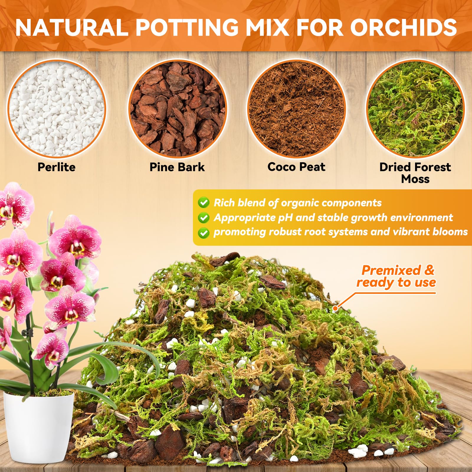 Riare 2L Orchid Potting Mix for Repotting- Orchids Repotting Kit Include Moss, Pine Bark, Perlite, Coco Peat- Premium Orchid Soil Medium for Indoor Potted Plants Root Ventilation & Expanding 🍁 All In One Marketplace Canada
