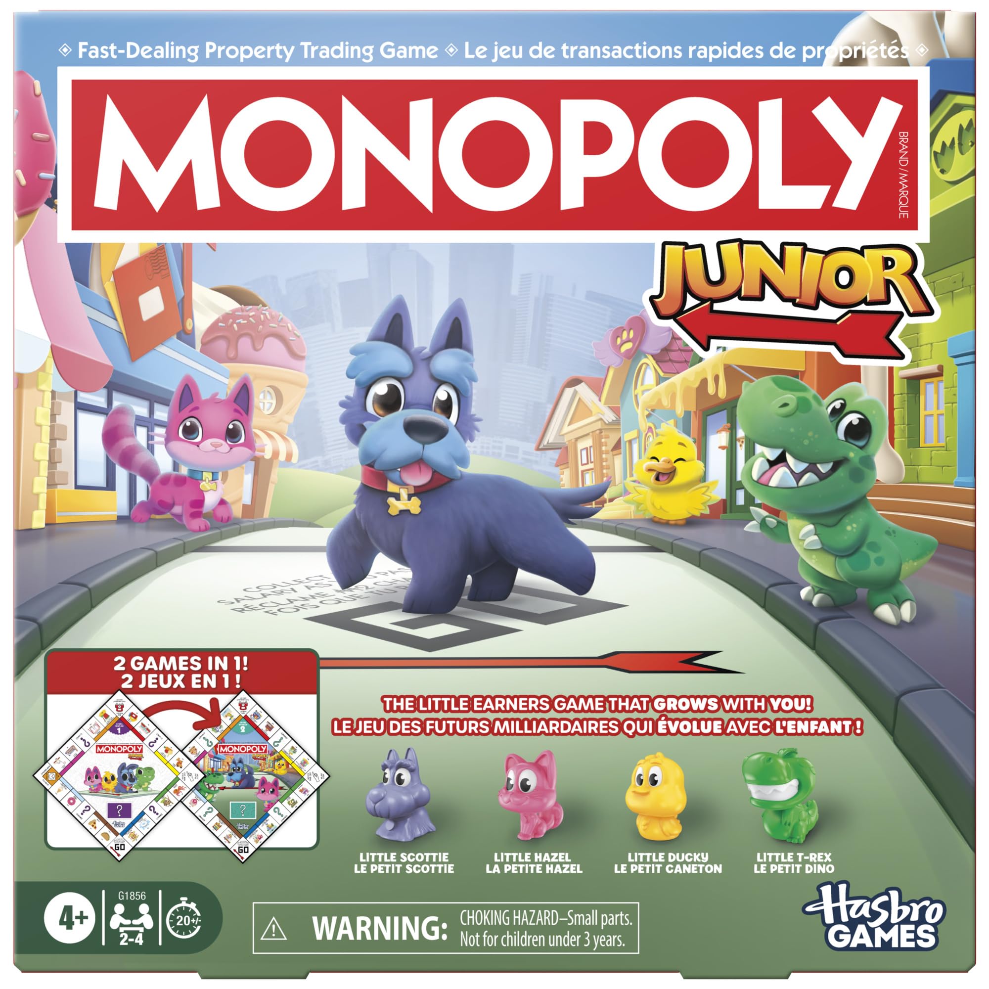 Monopoly Junior Board Game | 2 Games in 1 for Younger Kids, 2-Sided Board | Ages 4+ | 2 - 4 Players | 20 Mins. | Gifts for Preschoolers (English & French Version) 🍁 All In One Marketplace Canada