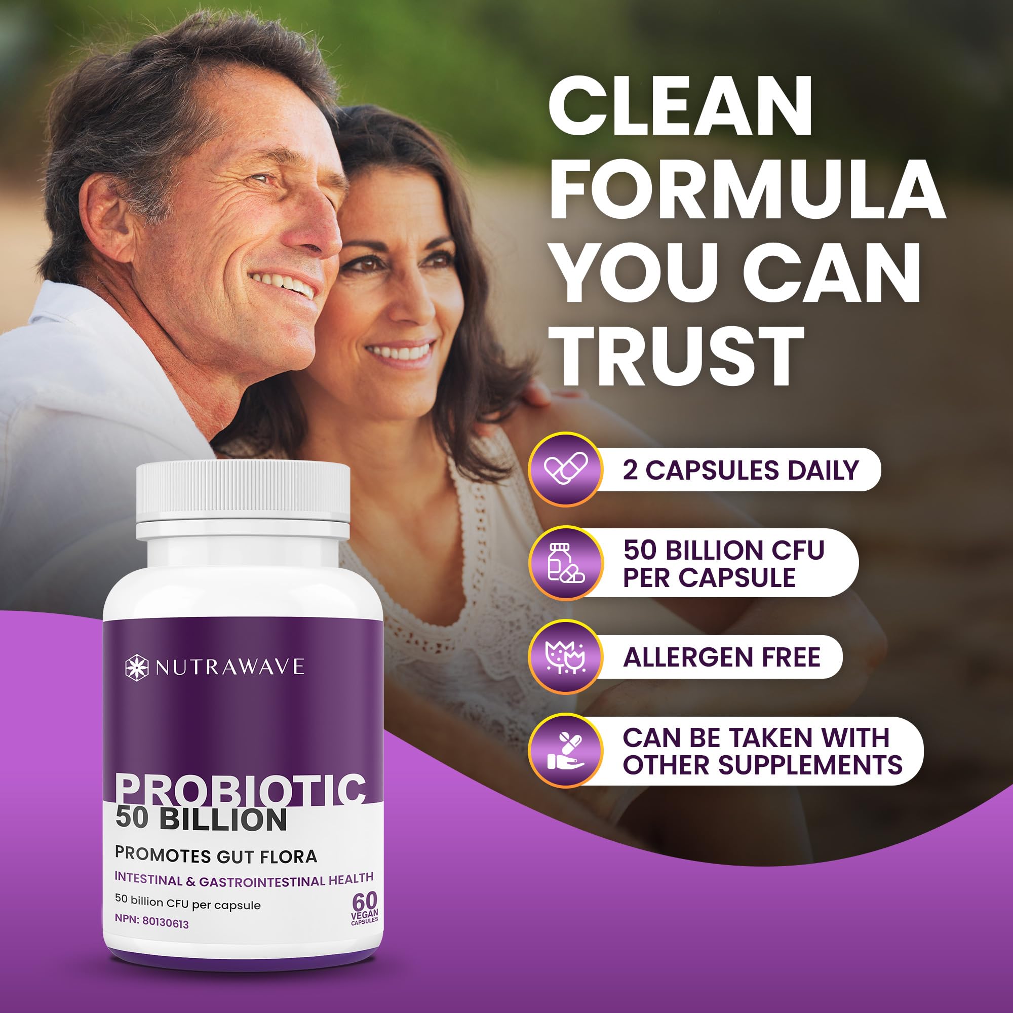 Nutrawave 50 BILLION Probiotics Women & Men, 15 Strains Active Culture. Relieves Bloating and Constipation, Improved Digestion and Gut Health Supplement, Non-GMO, Vegan, Gluten Free. 60 Vegan Capsules/ 60 Day Supply 🍁 All In One Marketplace Canada
