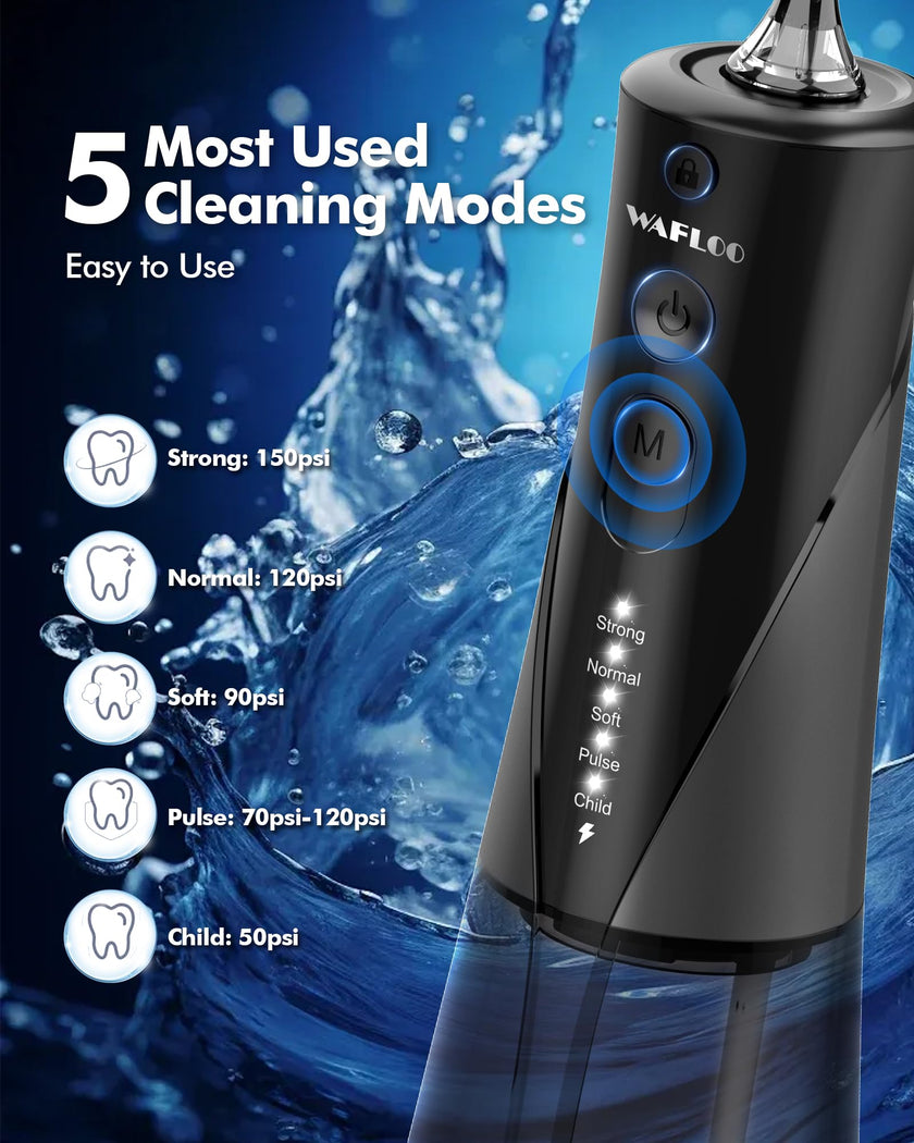 WAFLOO Water Flossers - Portable 300ML Larger Tank Waterflosser IPX7 Waterproof Floss for Home Travel, 5 Modes, 6 Flossing Tips 🍁 All In One Marketplace Canada