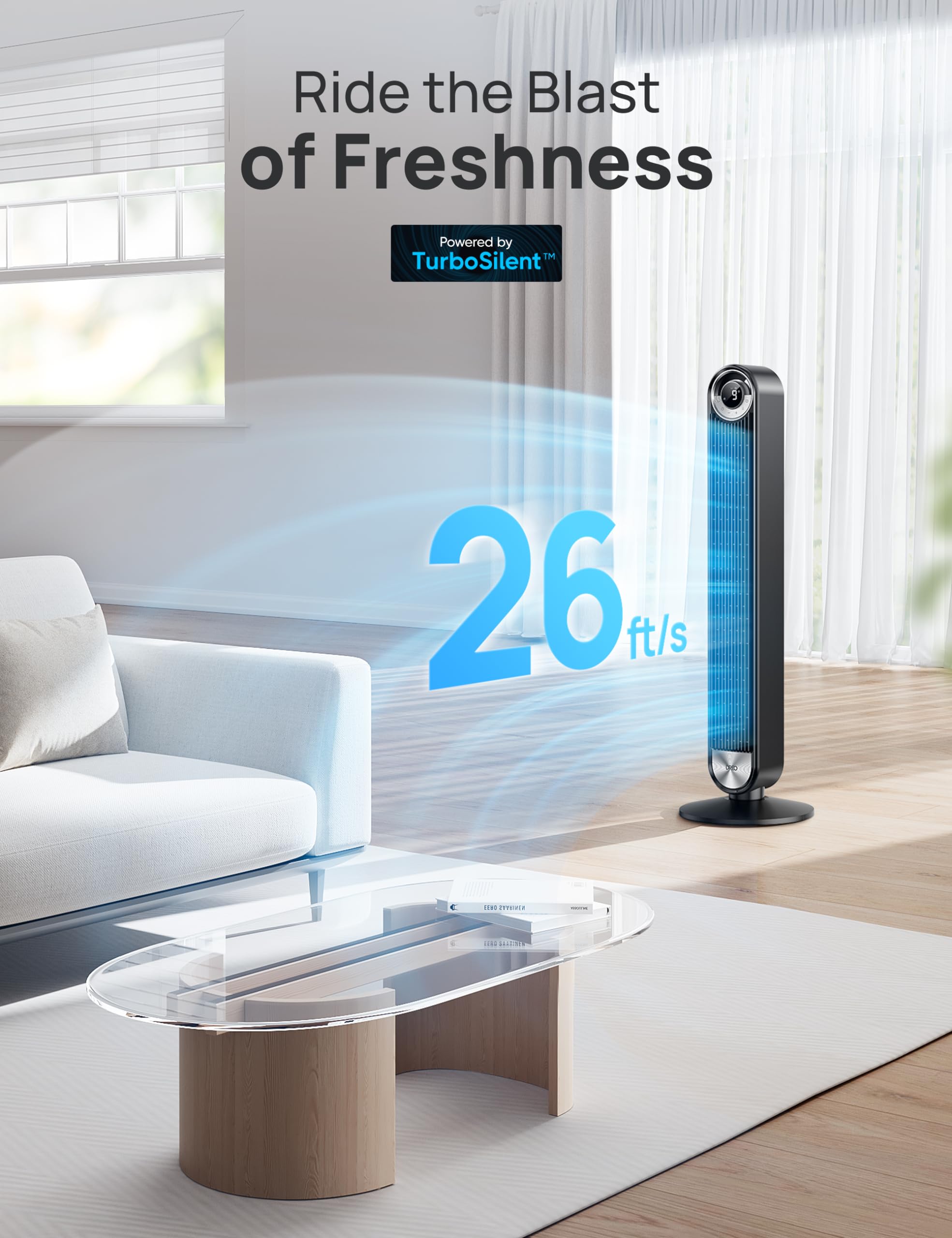 DREO Smart Tower Fan for Bedroom, Upgraded DC 9 Speeds 20dB Ultra-Quiet Floor Fan, 90° Oscillating Fans with 28ft/s Velocity, 12H Timer, Standing Fan, Bladeless Fan Powerful for Home Office Room 🍁 All In One Marketplace Canada
