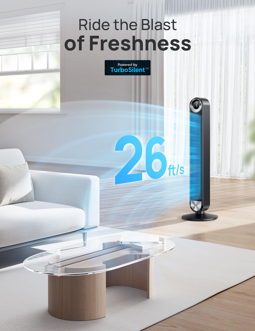 DREO Smart Tower Fan for Bedroom, Upgraded DC 9 Speeds 20dB Ultra-Quiet Floor Fan, 90° Oscillating Fans with 28ft/s Velocity, 12H Timer, Standing Fan, Bladeless Fan Powerful for Home Office Room 🍁 All In One Marketplace Canada