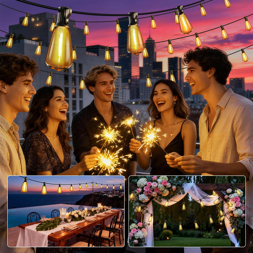 Lomotech Solar String Lights Outdoor Waterproof, 50FT 17+2 LED Shatterproof ST38 Bulbs, Solar String Lights with Remote & Timer, USB & Solar Powered Patio Lights for Outside Backyard Garden Porch 🍁 All In One Marketplace Canada