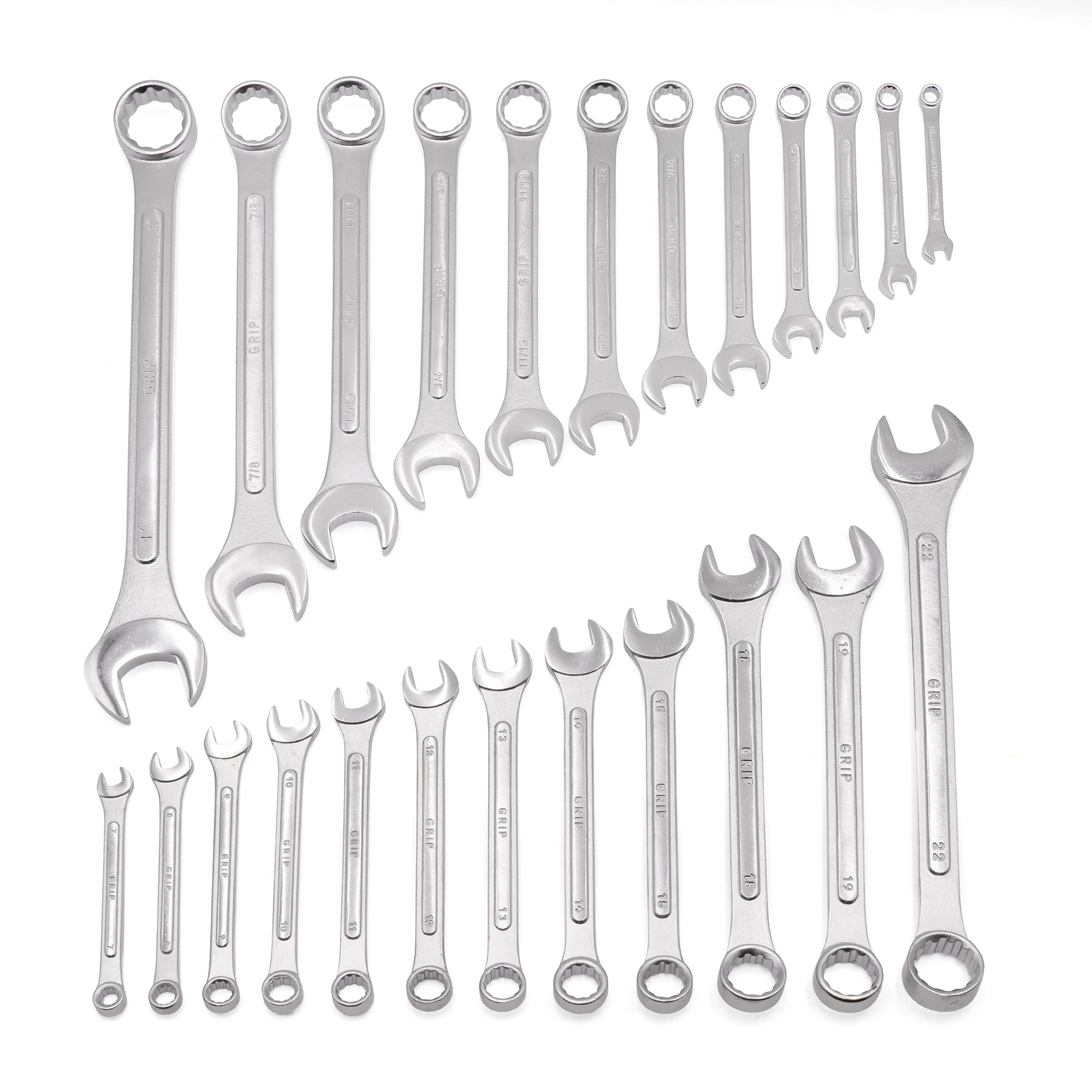 Grip 24 pc All-Purpose Master Combination Wrench Set MM/SAE - Metric 7mm to 22mm - SAE 1/4” to 1