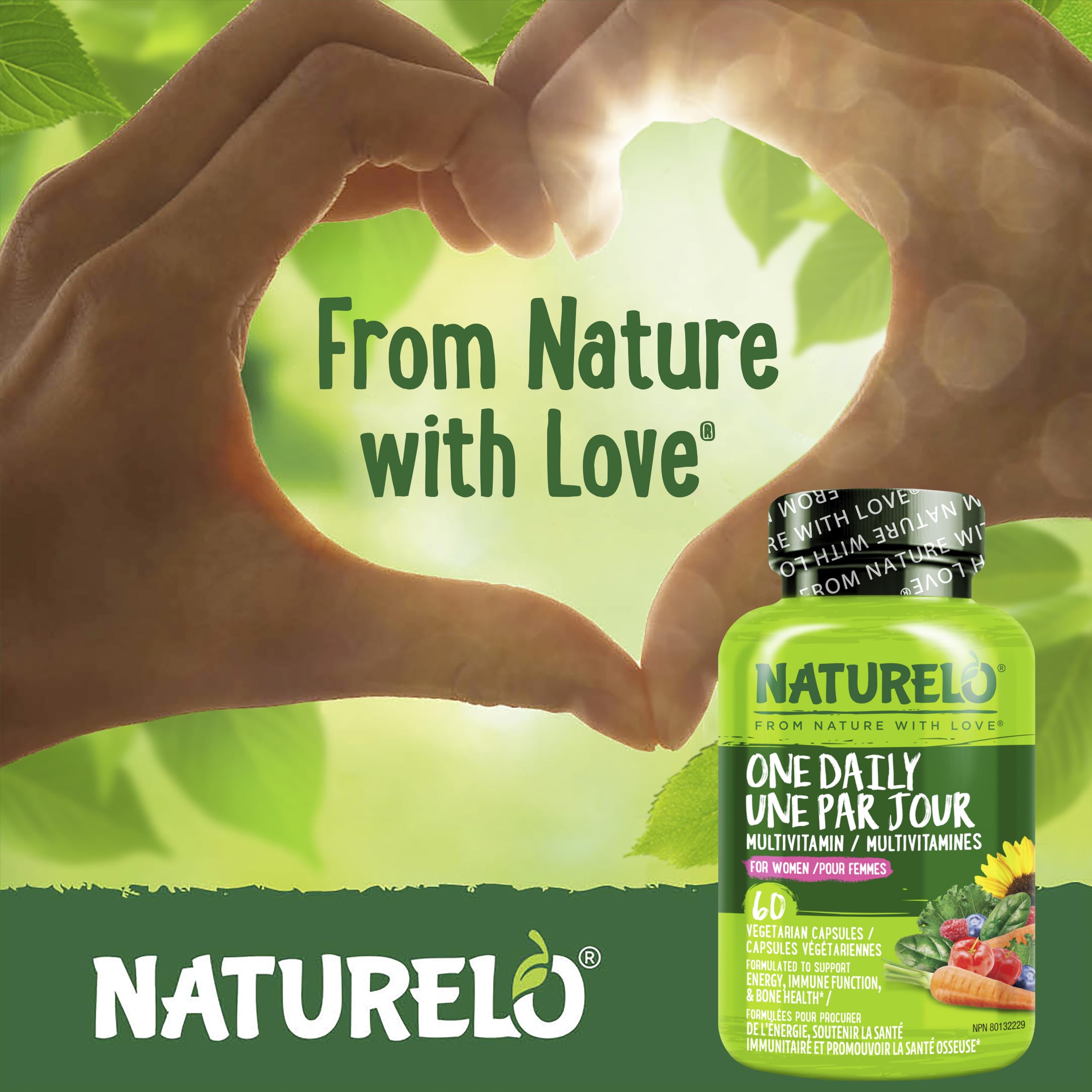 NATURELO One Daily Multivitamin for Women w/Vitamin B12, 60 Ct, Energy Support, Whole Food Daily Women Multivitamin Supplement, Nourish Hair/Skin/Nail, Non-GMO, No Soy, Gluten Free, 2 Month Supply 🍁 All In One Marketplace Canada