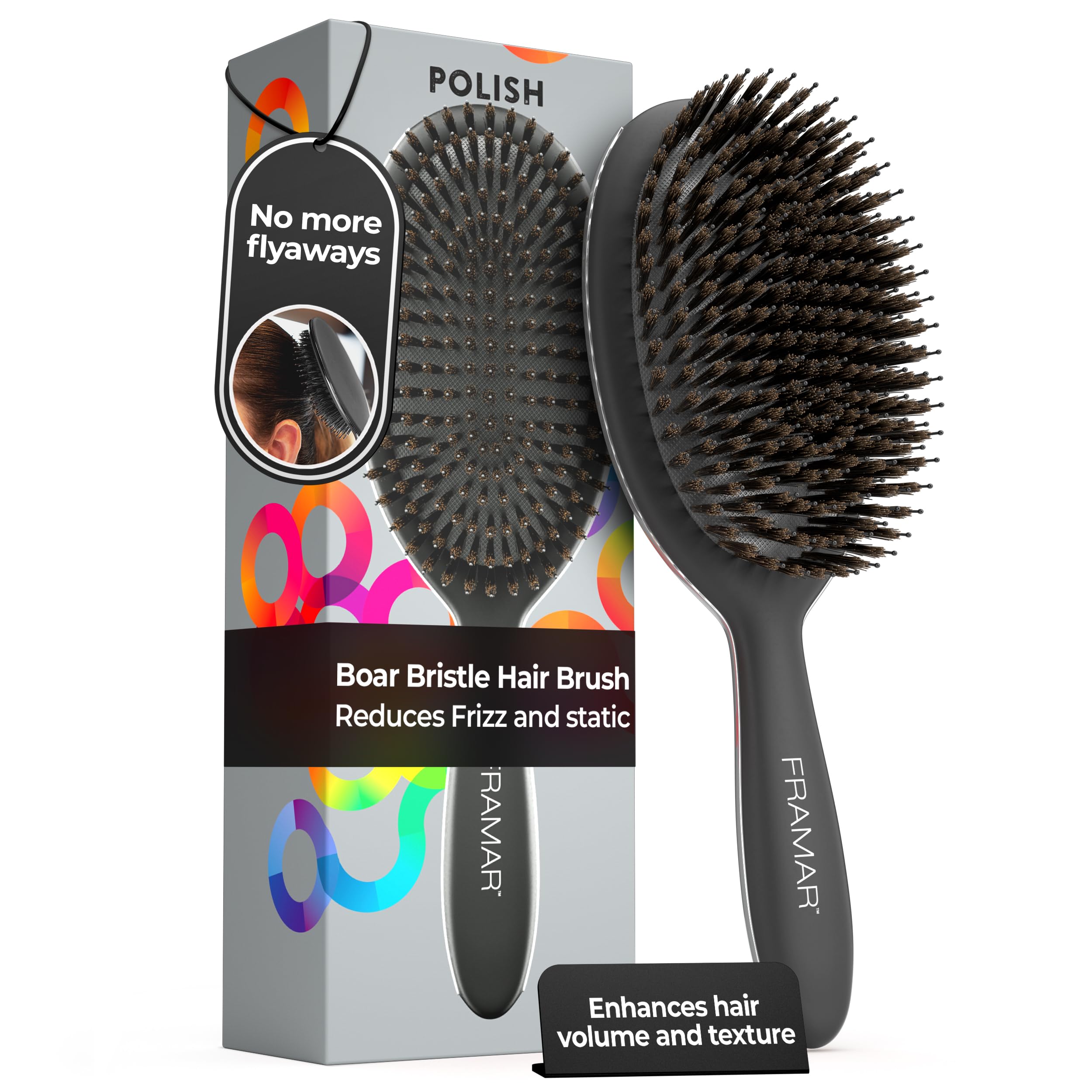 FRAMAR Black Boar Bristle Hair Brush - Natural Bristle Brush For Fine Hair, Boar Brush For Slicking Back Hair, Hair Brush For Women, Slick Back Hair Brush, Brosse a Cheveux, Brosse Poil De Sanglier 🍁 All In One Marketplace Canada