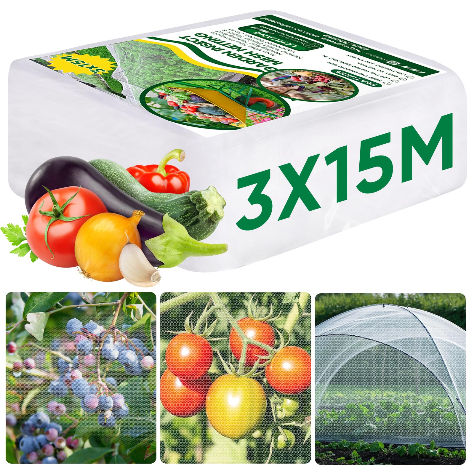Ultra Fine Insect Mesh Garden Netting 3M x 15M, Extra Large Insect & Bird Barrier Netting, Crop Protection Plants Netting for Vegetables, Fruit Trees, Greenhouse, Customizable Plant Cover Protection 🍁 All In One Marketplace Canada