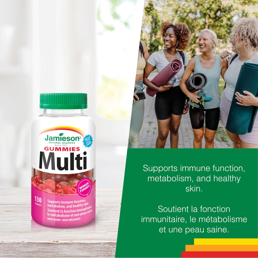 Jamieson Multivitamin Gummies for Women, 130 Gummies Mixed Berry Flavour. Supports Bone Health, Immunity, Energy, Hair, Skin Nails. With Biotin and Vitamin B12, Vegetarian, Non-GMO 🍁 All In One Marketplace Canada