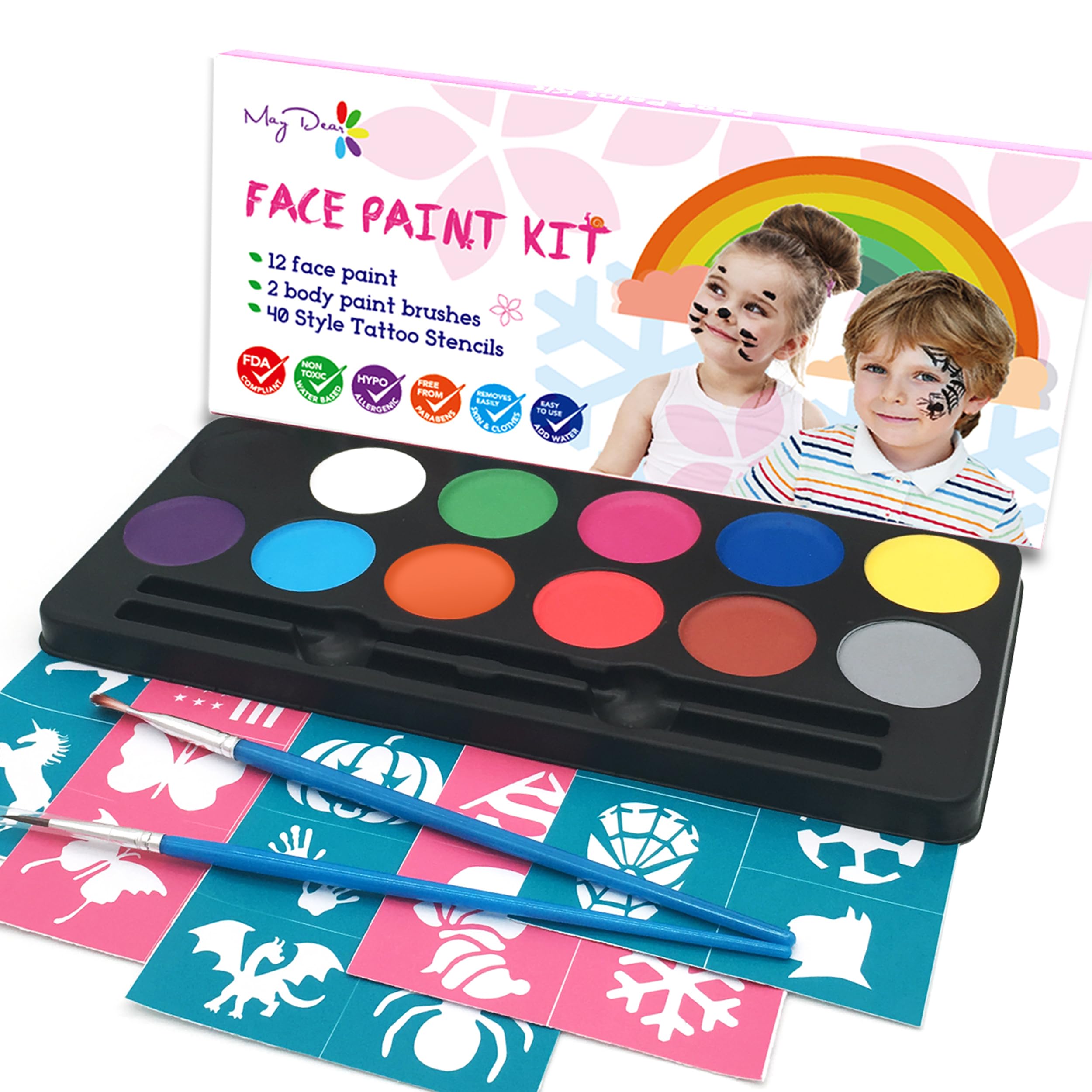 Maydear Face Painting Kit for Kids with 12 Colors Safe and Non-Toxic Large Water Based Face Paint (Matte) 🍁 All In One Marketplace Canada