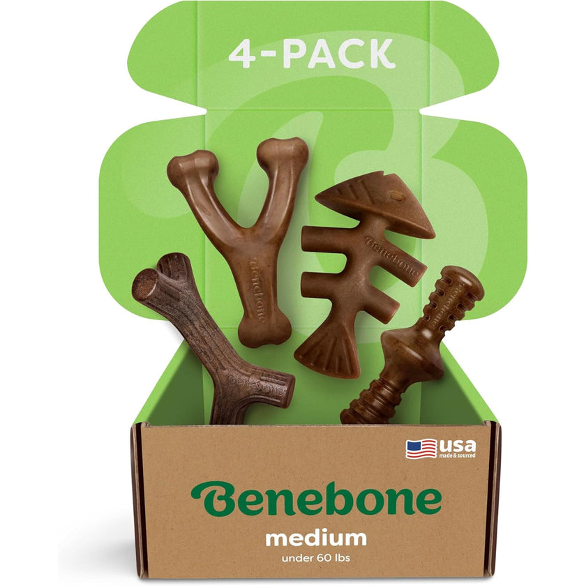 Benebone 4-Pack Durable Dog Chew Toys for Aggressive Chewers, Real Flavors, Made in USA, Medium 🍁 All In One Marketplace Canada