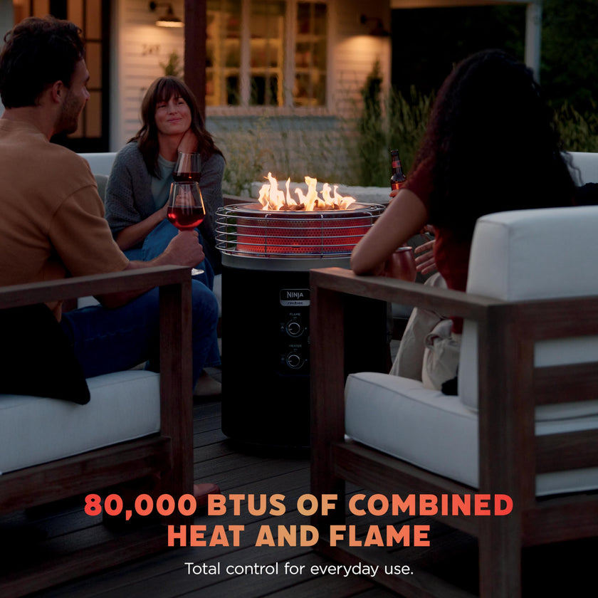 Ninja Fireside360 Smokeless Outdoor Fire Pit & Patio Heater – 3 Modes (Flame, Heat, Both), 80,000 BTUs, Propane Powered, Weather-Resistant, Hassle-Free Dial Control, OF101C (Canadian Version) 🍁 All In One Marketplace Canada