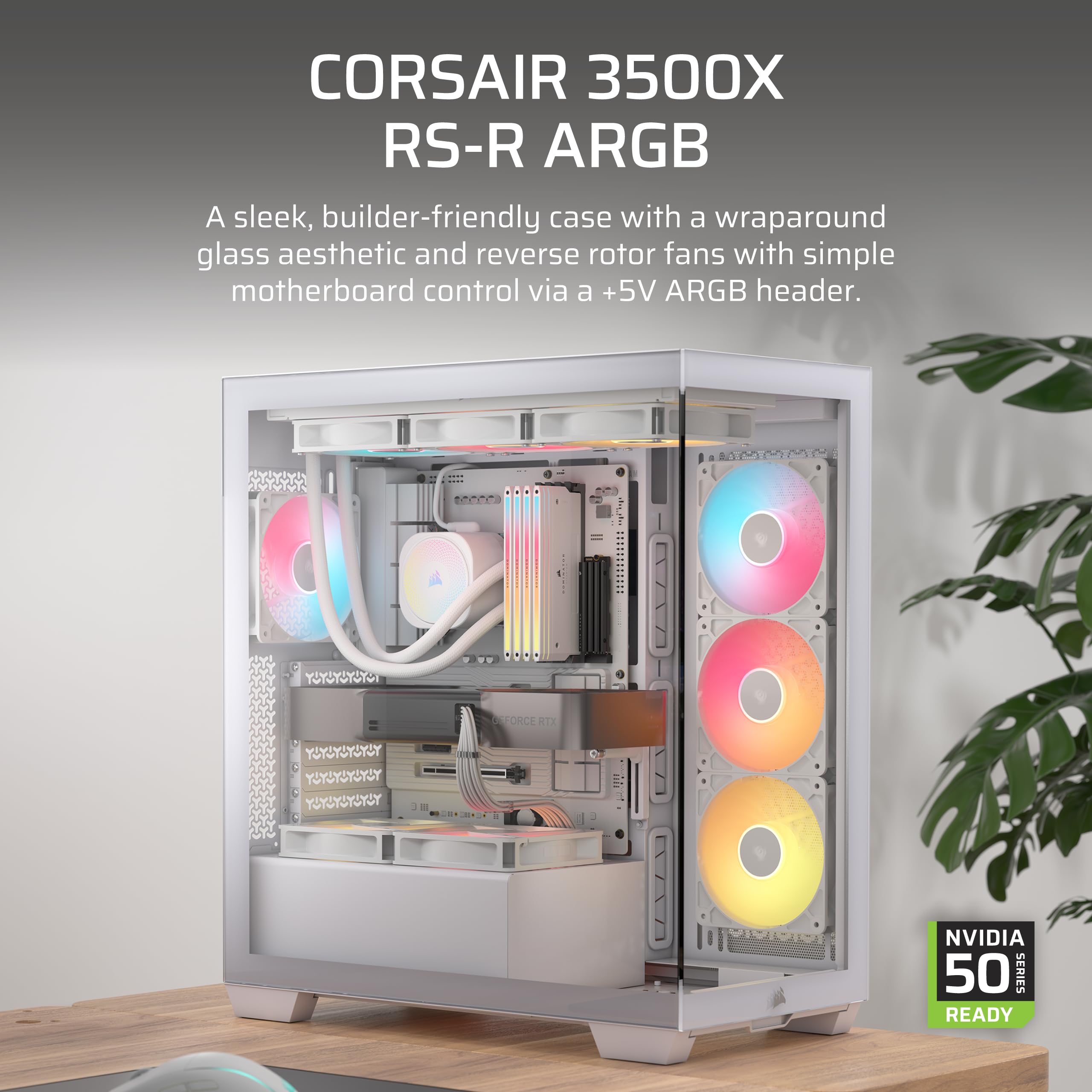 CORSAIR 3500X RS-R ARGB Mid-Tower PC Case – 3X Pre-Installed RS120-R ARGB Fans, GPU Anti-Sag Arm, Fits up to 10x 120mm Fans, Reverse Connection Motherboard Compatible – White 🍁 All In One Marketplace Canada