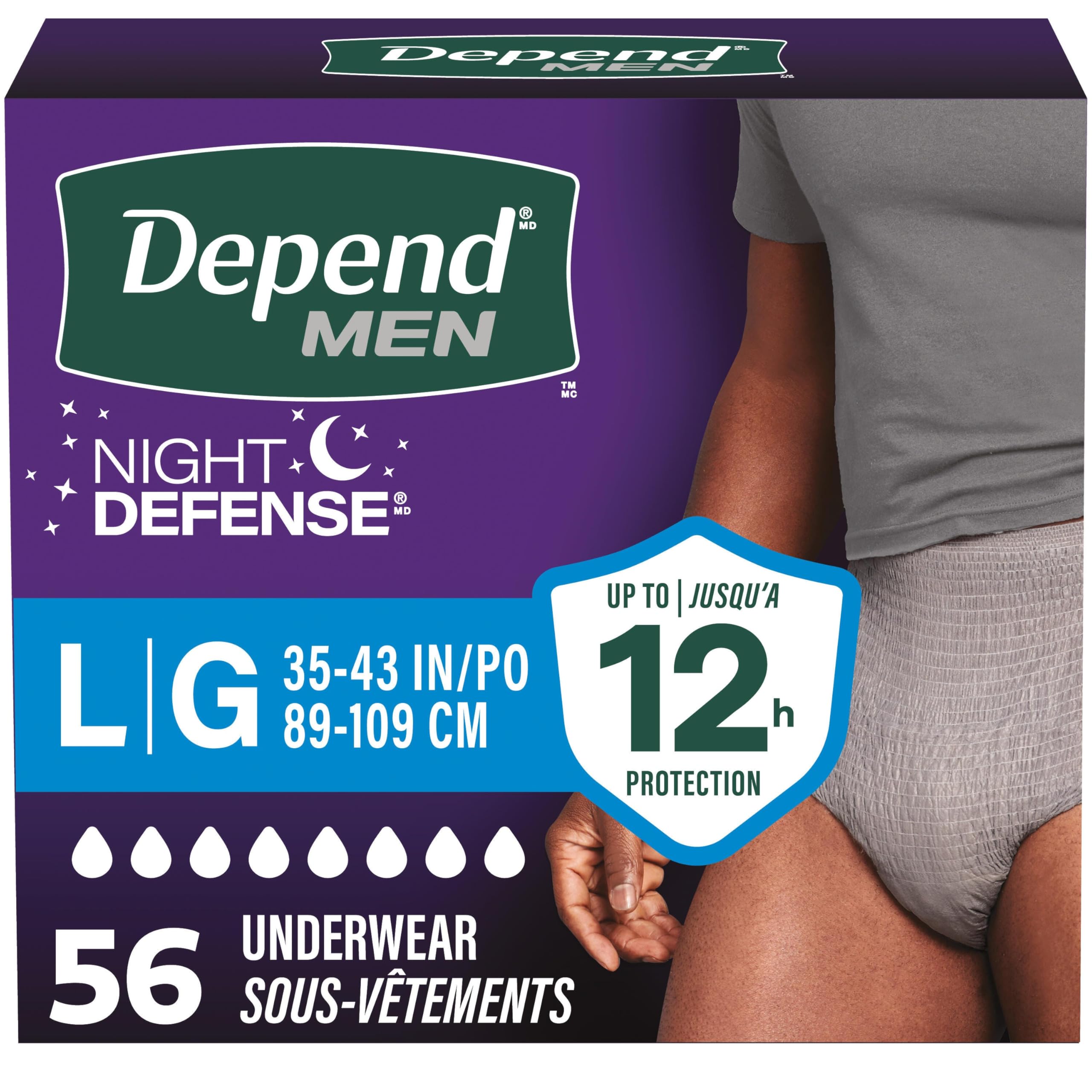 Depend Night Defense Adult Incontinence Underwear for Men, Disposable, Overnight, Large, Grey, 56 Count 🍁 All In One Marketplace Canada