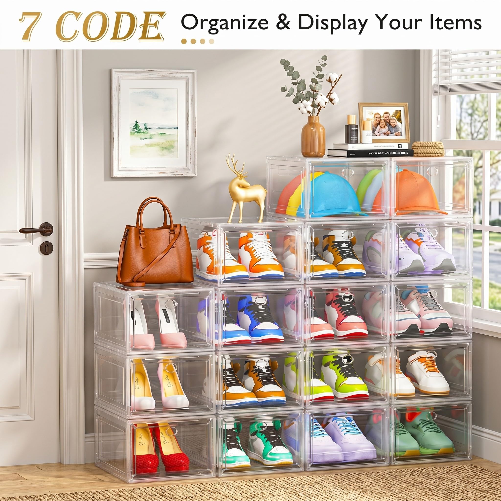 Thicken & Sturdy Clear Shoe Storage Organizer with Magnetic Door, Stackable Boxes for Closet, Foldable Space-Saving Shoe Rack for Sneaker Boot Container, Plastic Shoe Cabinet Shoe Box 6 Pack, White 🍁 All In One Marketplace Canada