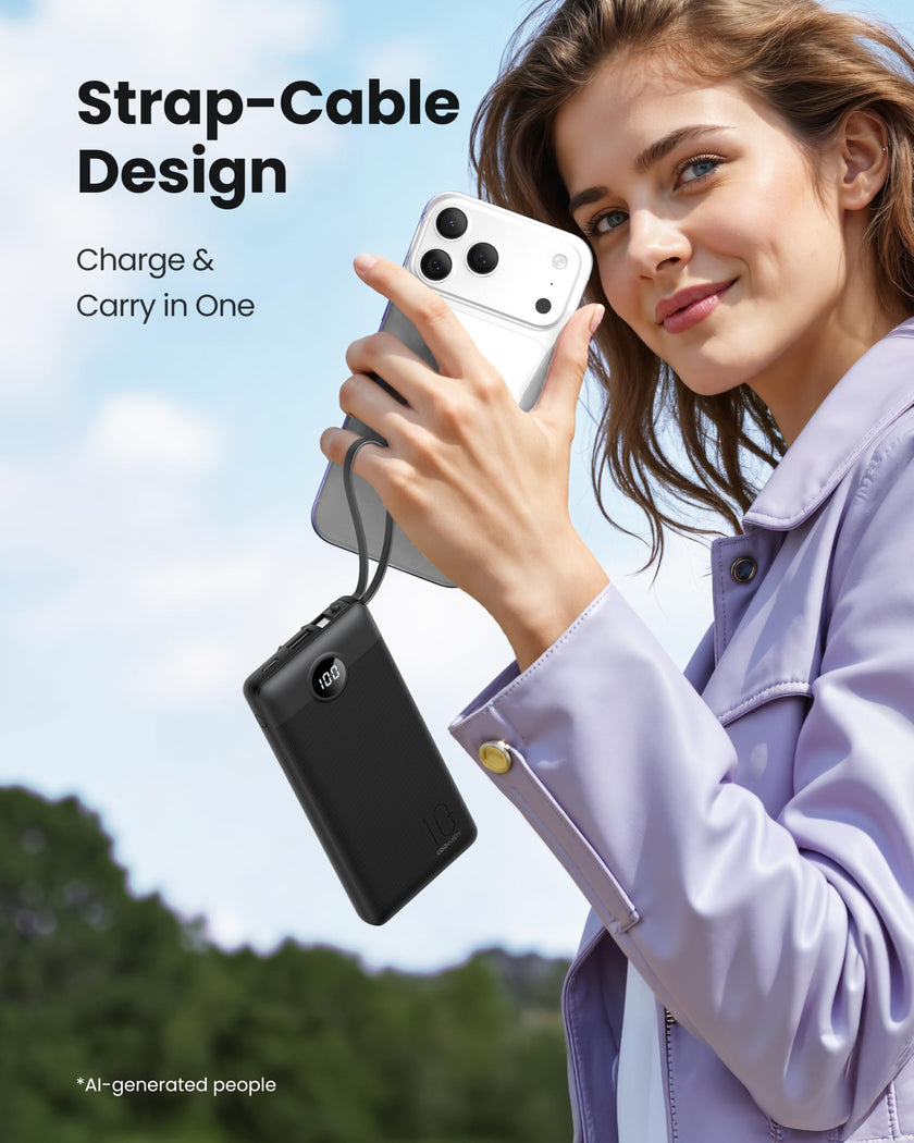 Coowisty Slim Power Bank 10000mAh, Portable Charger Built in 4 Cables 🍁 All In One Marketplace Canada