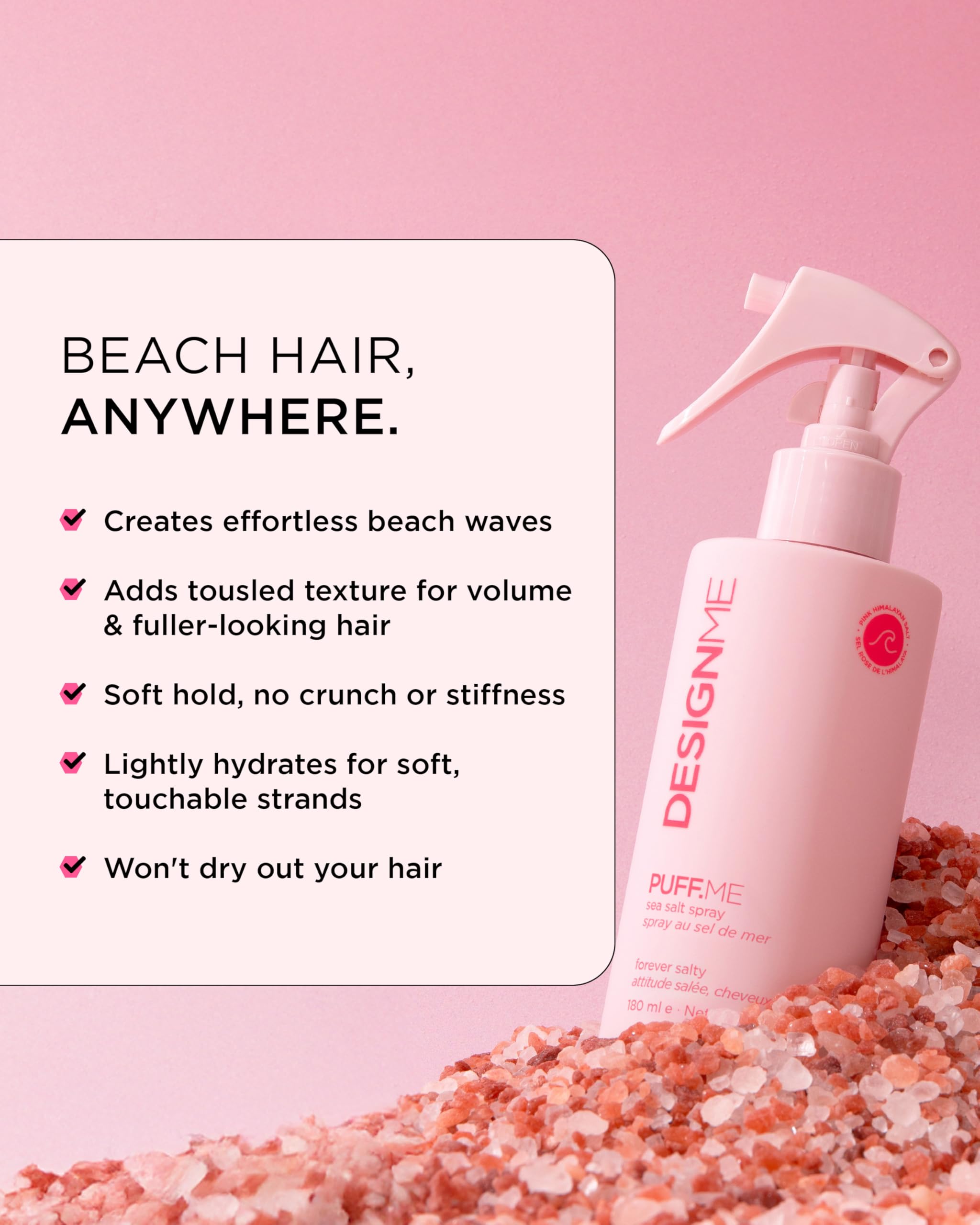 DESIGNME PUFF.ME Sea Salt Spray | Sea Salt Texture Spray for Beach Waves, Volume & Tousled Texture | Soft Hold, Lightweight Hydration & Non-Drying Sea Salt Hair Spray for Women 🍁 All In One Marketplace Canada