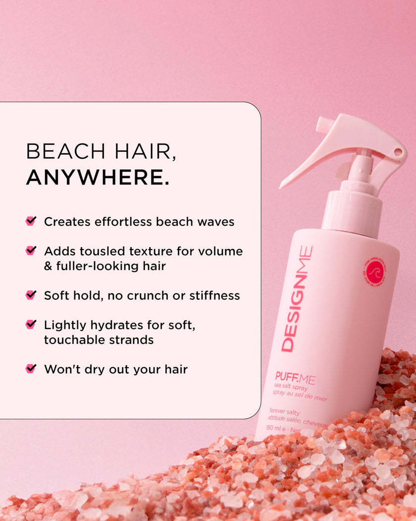 DESIGNME PUFF.ME Sea Salt Spray | Sea Salt Texture Spray for Beach Waves, Volume & Tousled Texture | Soft Hold, Lightweight Hydration & Non-Drying Sea Salt Hair Spray for Women 🍁 All In One Marketplace Canada