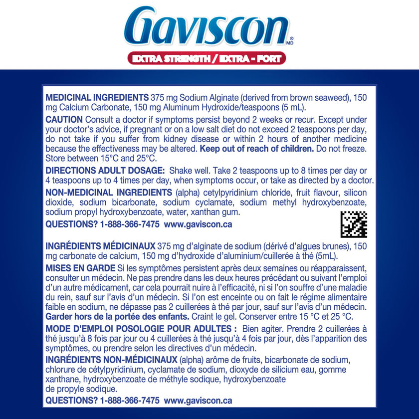 Gaviscon Liquid Extra Strength Antacid - 340 ml - Antacid Liquid for Day and Night Heartburn Relief, Acid Reflux and GERD Relief, Fruit Blend - Free of Aluminum, Lactose and Gluten 🍁 All In One Marketplace Canada