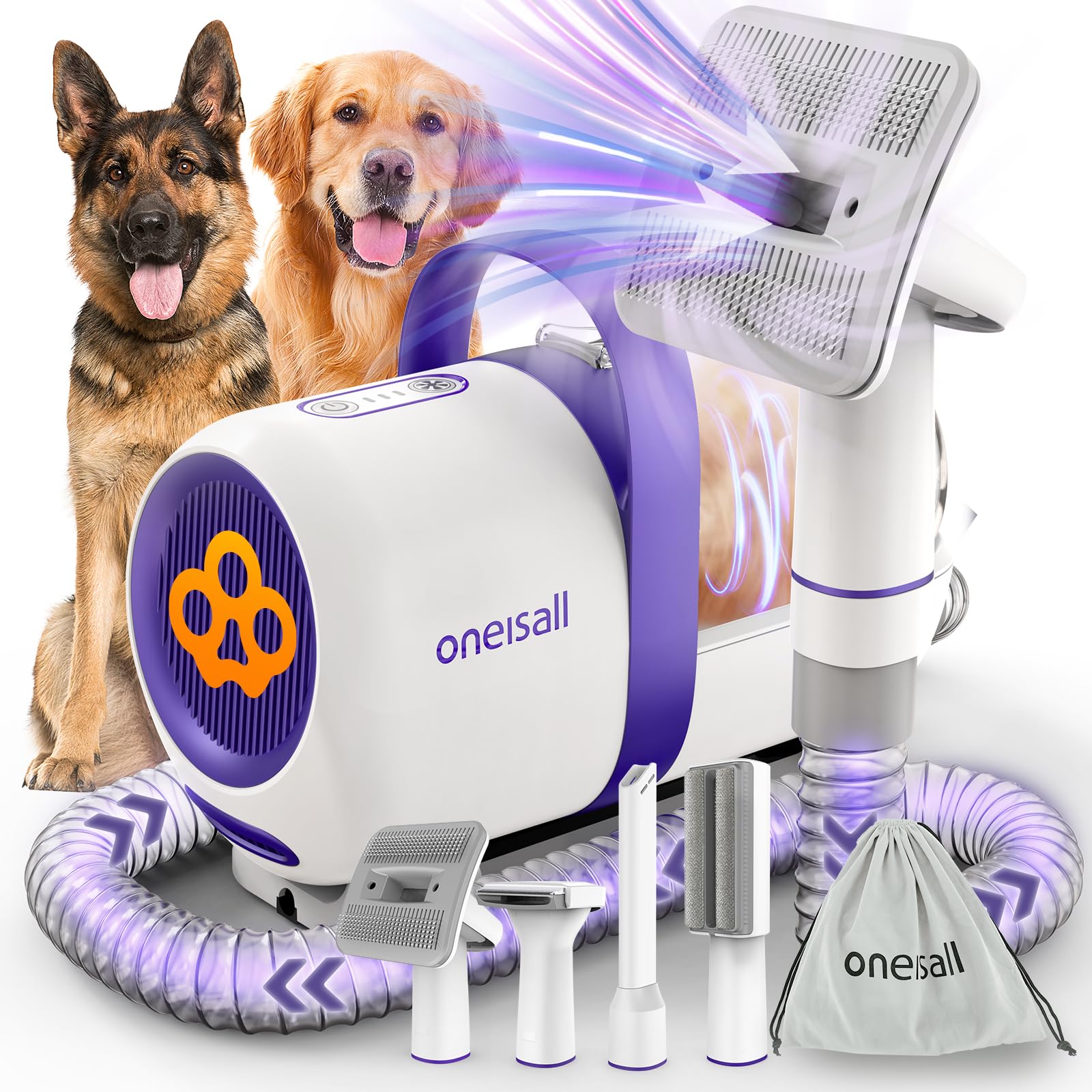 oneisall Dog Grooming Vacuum Kit: 15000Pa Shedding Brush with Grooming Tools, 3 Suction Low Noise, for Pet Thick and Undercoat, 1.5L Dust Cup, Dog Hair Vacuum, Home Cleaning, LM5 🍁 All In One Marketplace Canada