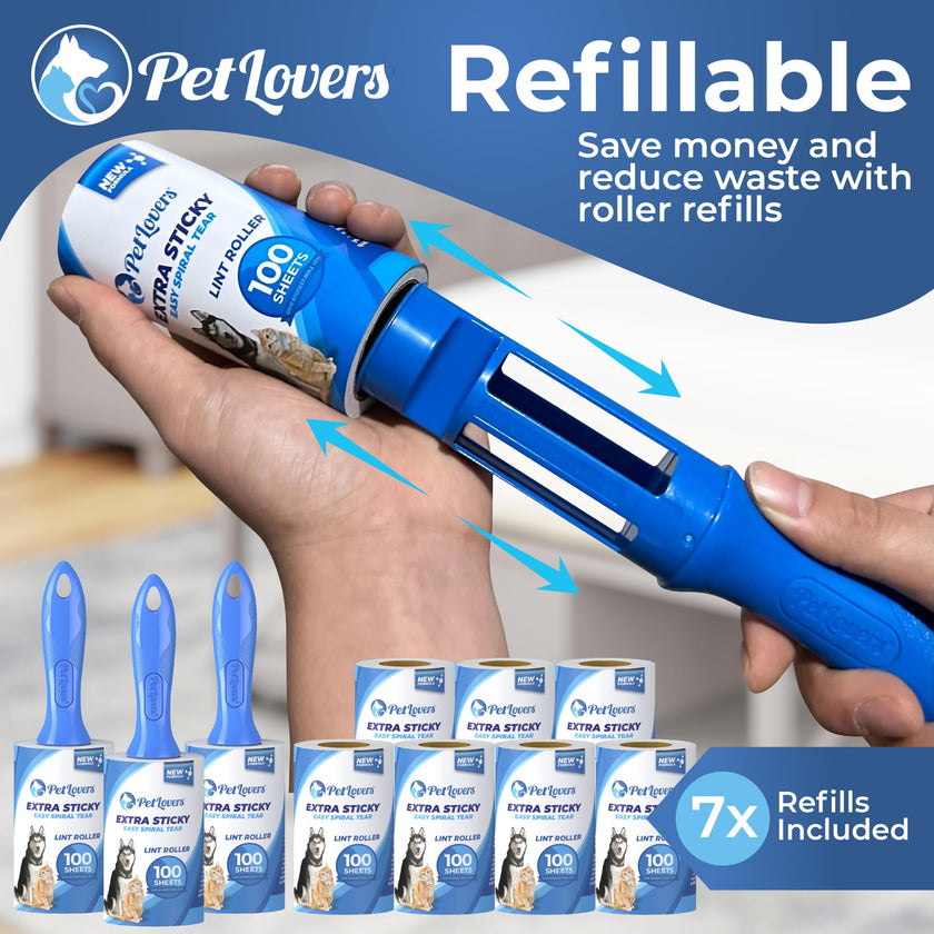 PetLovers Extra Sticky Lint Roller Bulk Value Set 3 Rollers 7 Refills 1,000 Sheets for Pet Hair Removal, Dog and Cat Lint Remover 🍁 All In One Marketplace Canada