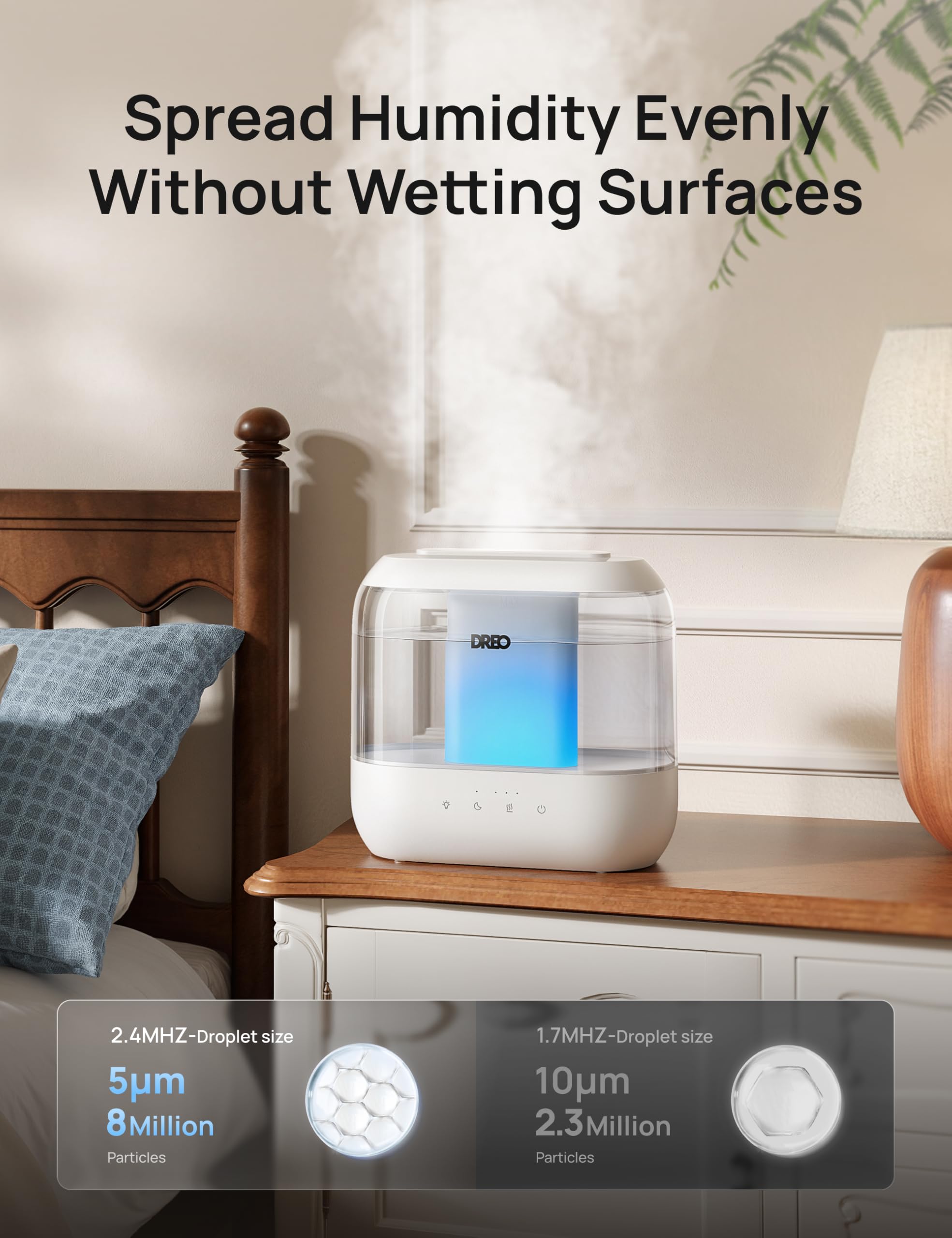 DREO Humidifiers for Bedroom, 4L Top Fill for Large Room, 36H Runtime [Ultra-Strong Mist Output] Quiet Cool Mist Air Humidifier for Baby Nursery, Plants, Indoor, Night Light, Easy to Clean 🍁 All In One Marketplace Canada