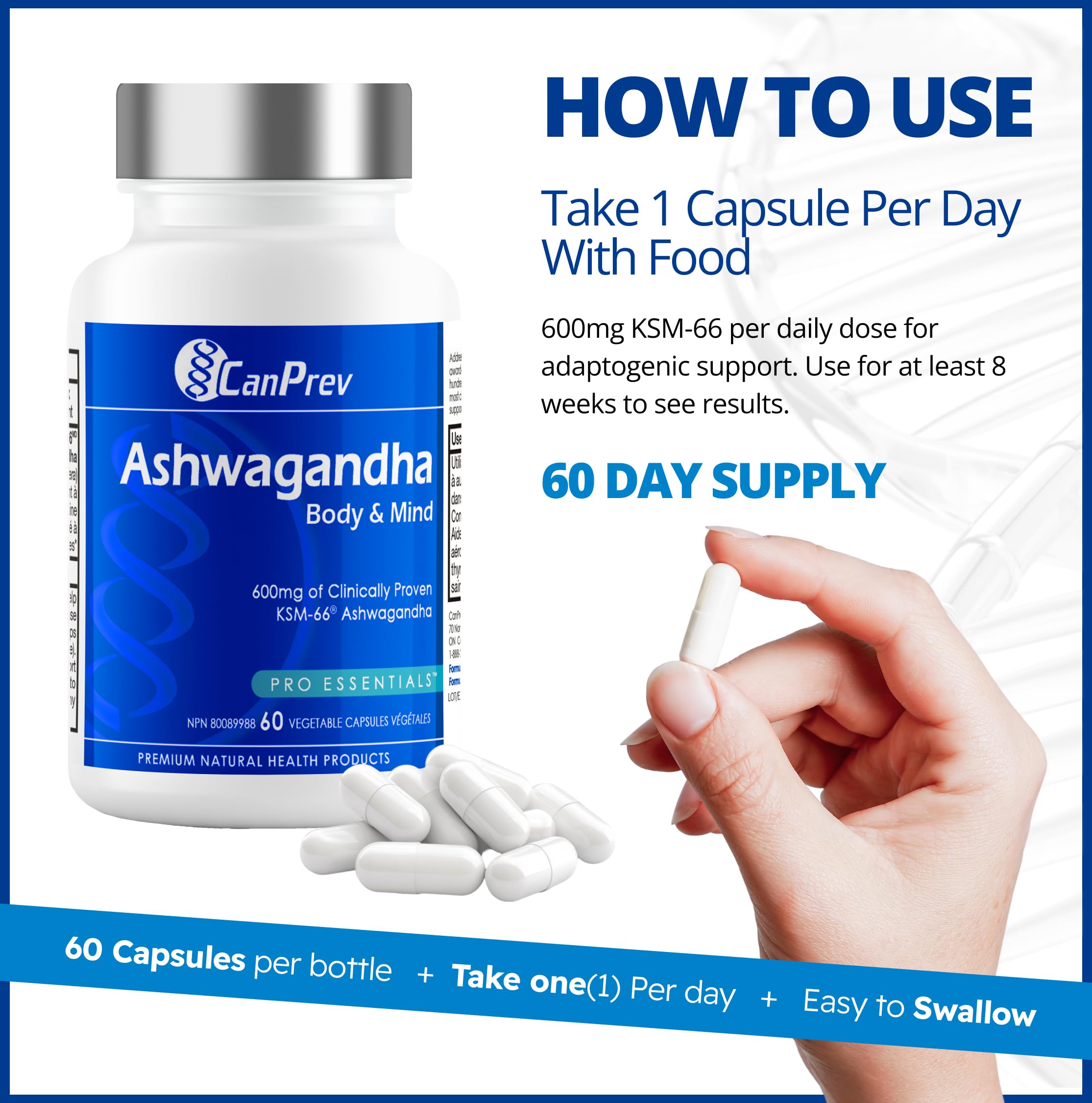 CanPrev Ashwagandha 600mg Vegan 60 Capsules 60-Day Supply - Vegan & Non-GMO - Organic KSM-66 Formula for Enhanced Relaxation & Energy, Sleep Support, Memory Boost - Supplement for Weight Management 🍁 All In One Marketplace Canada